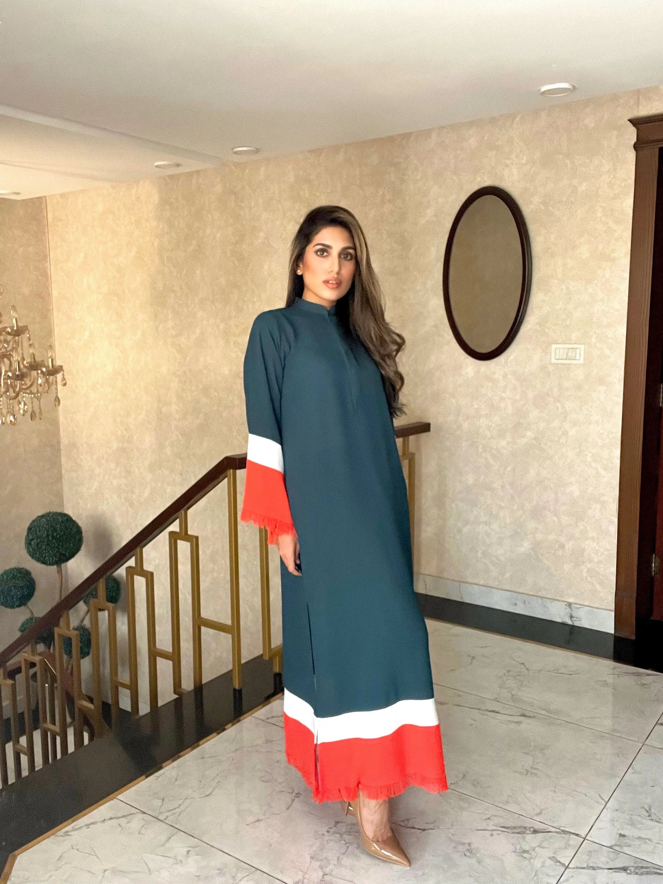 Threaded Love (Two pc) Teal with Stripes Momina Ammar