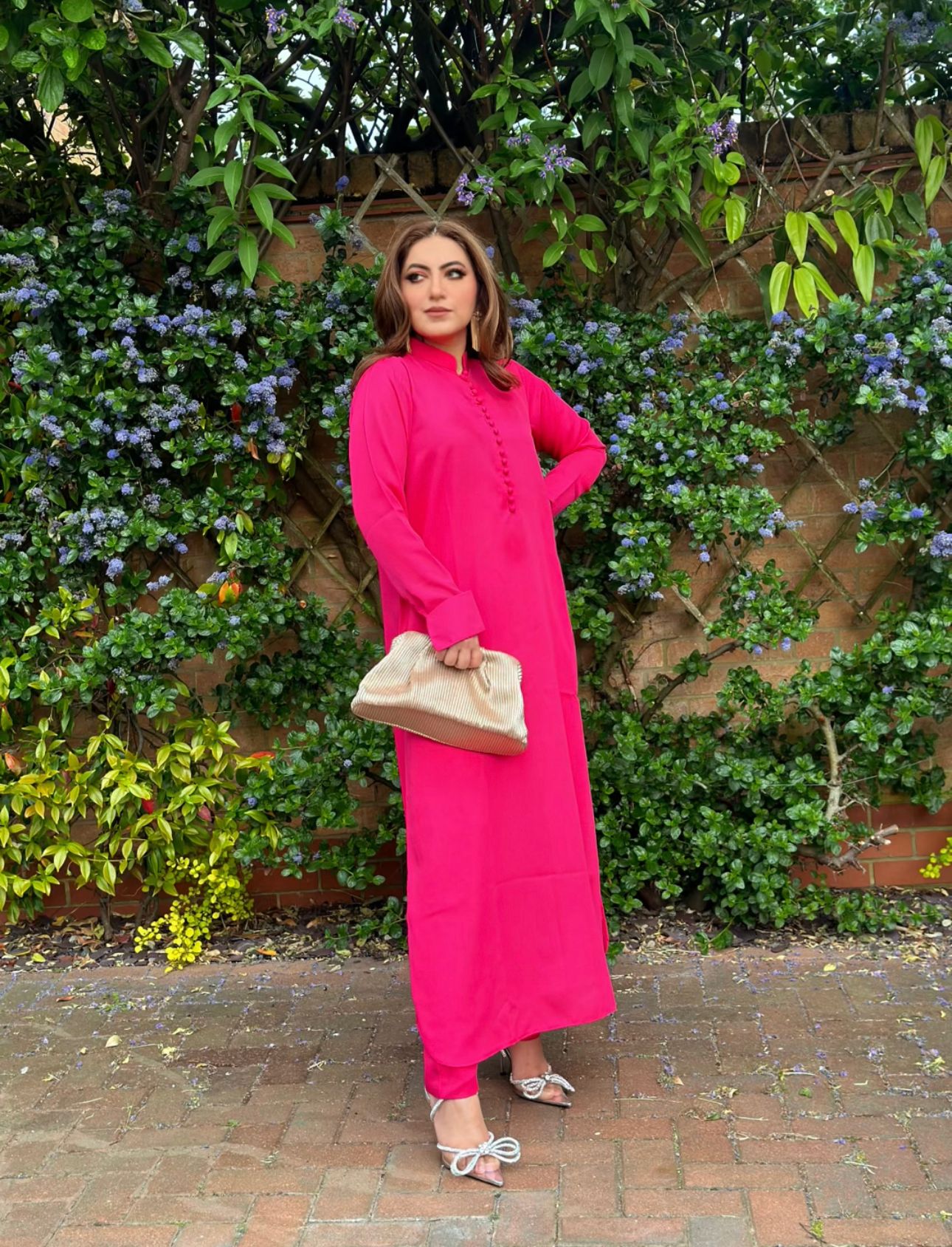 Pink Long Button Set Momina Ammar