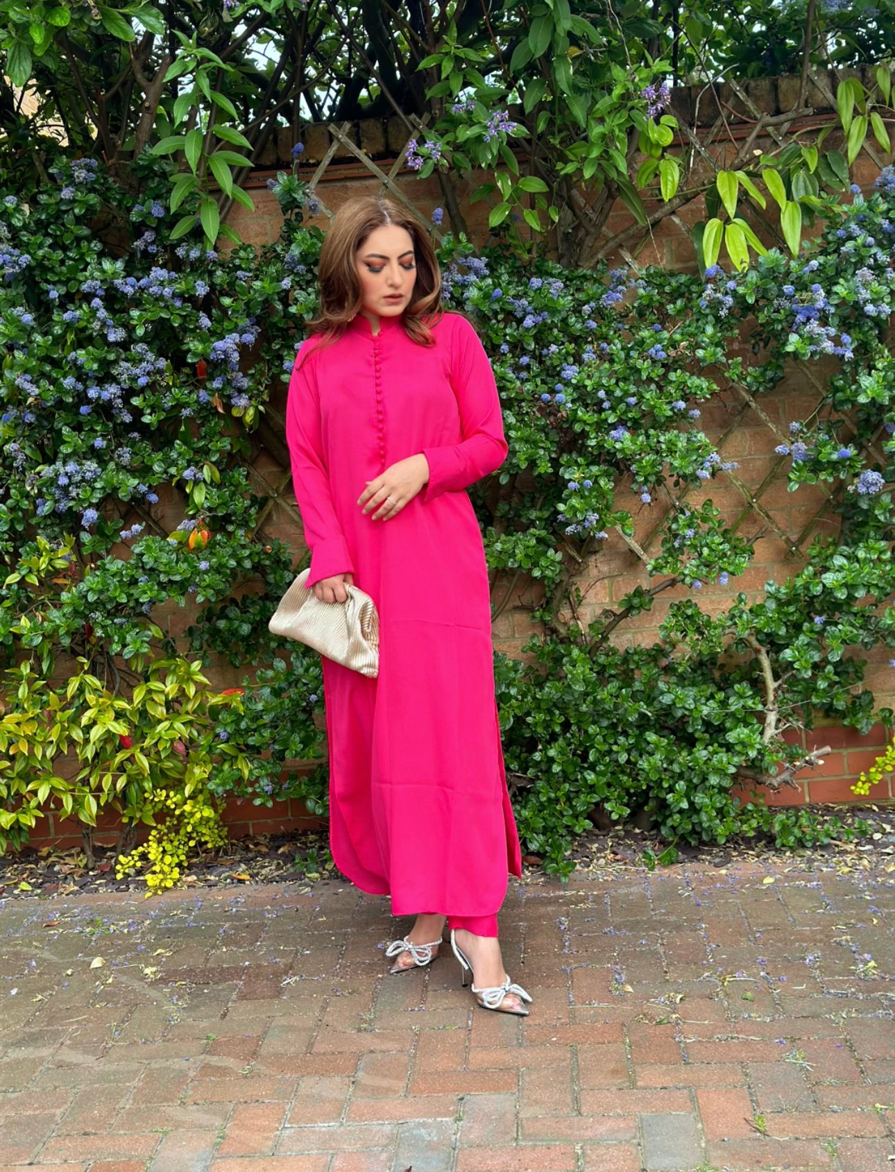 Pink Long Button Set Momina Ammar