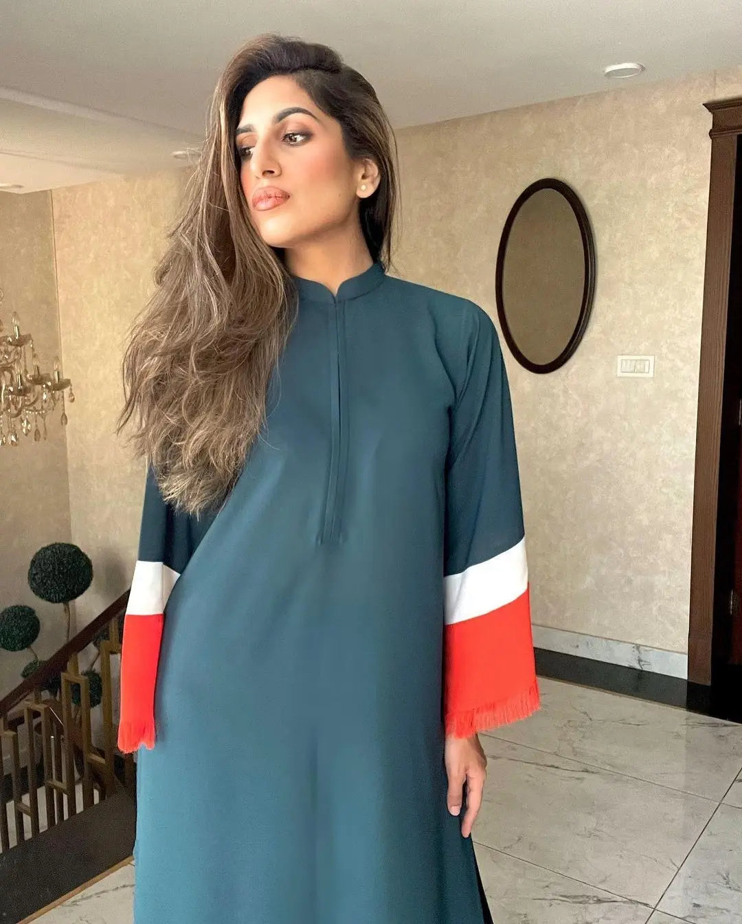 Threaded Love (Two pc) Teal with Stripes Momina Ammar