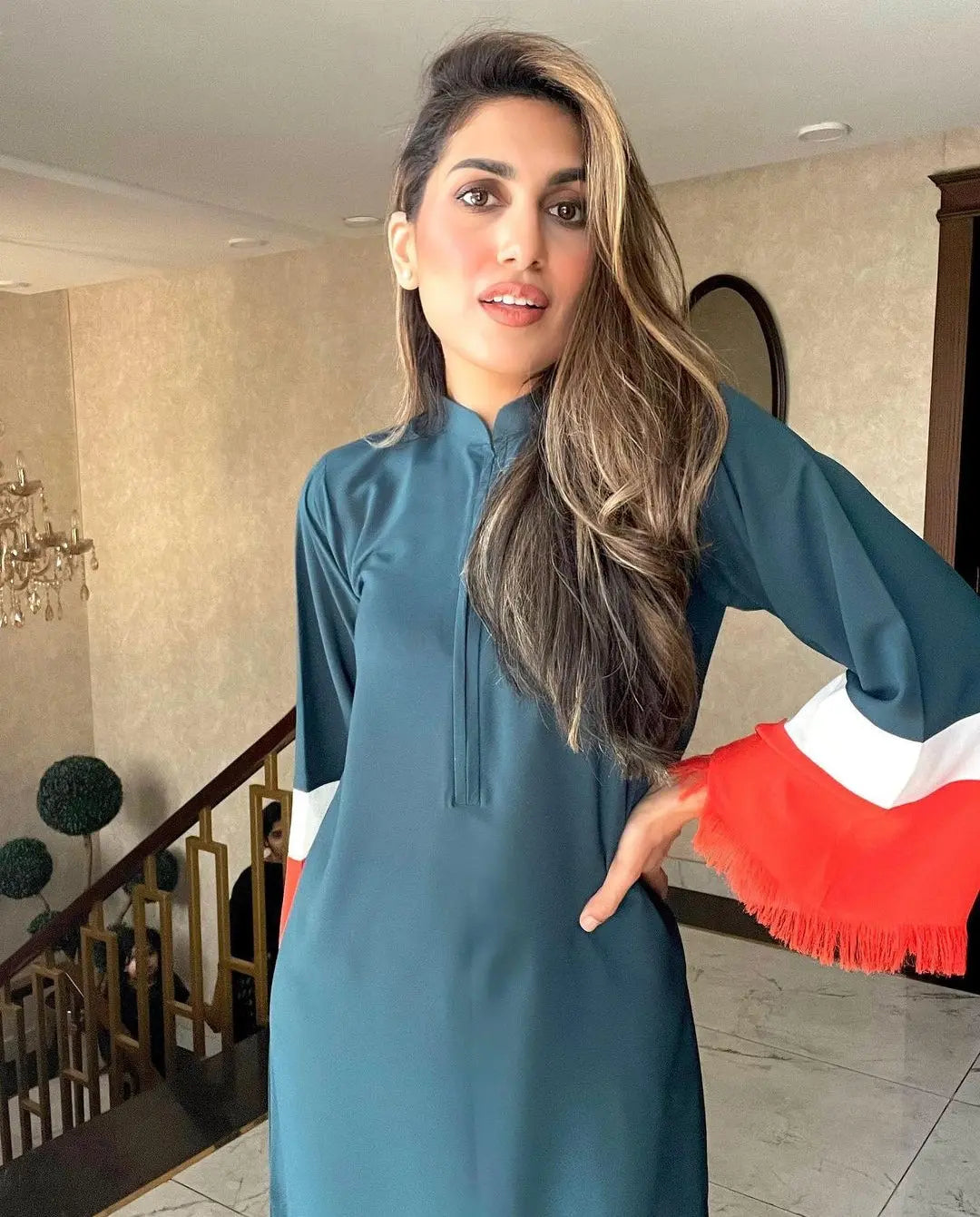 Threaded Love (Two pc) Teal with Stripes Momina Ammar