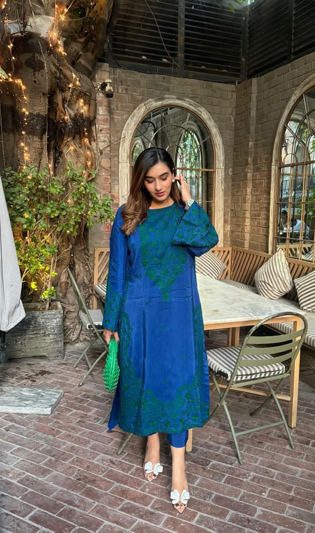 Green Embroidered Raw Silk