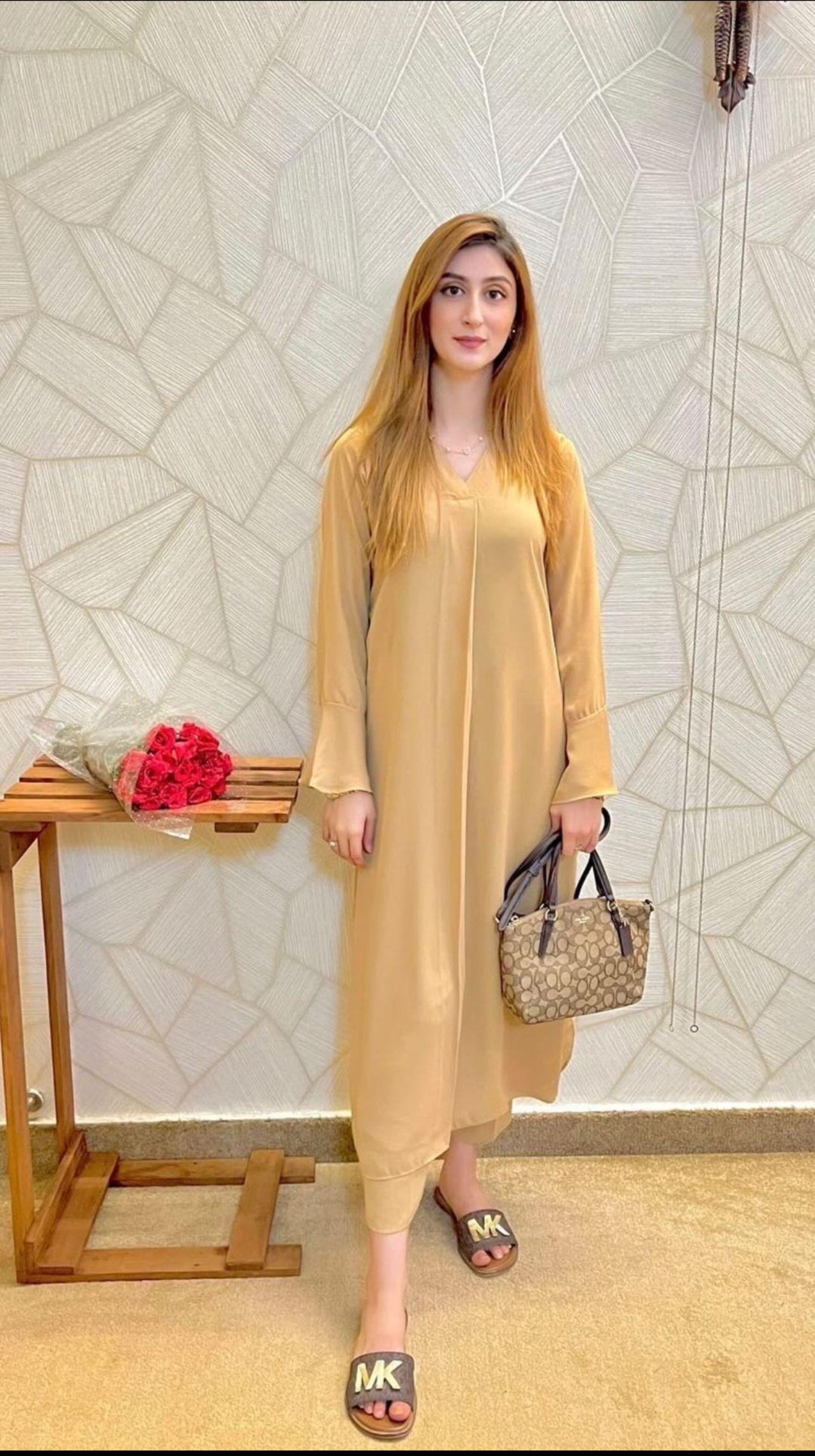 Tunic v neck pleated Fawn