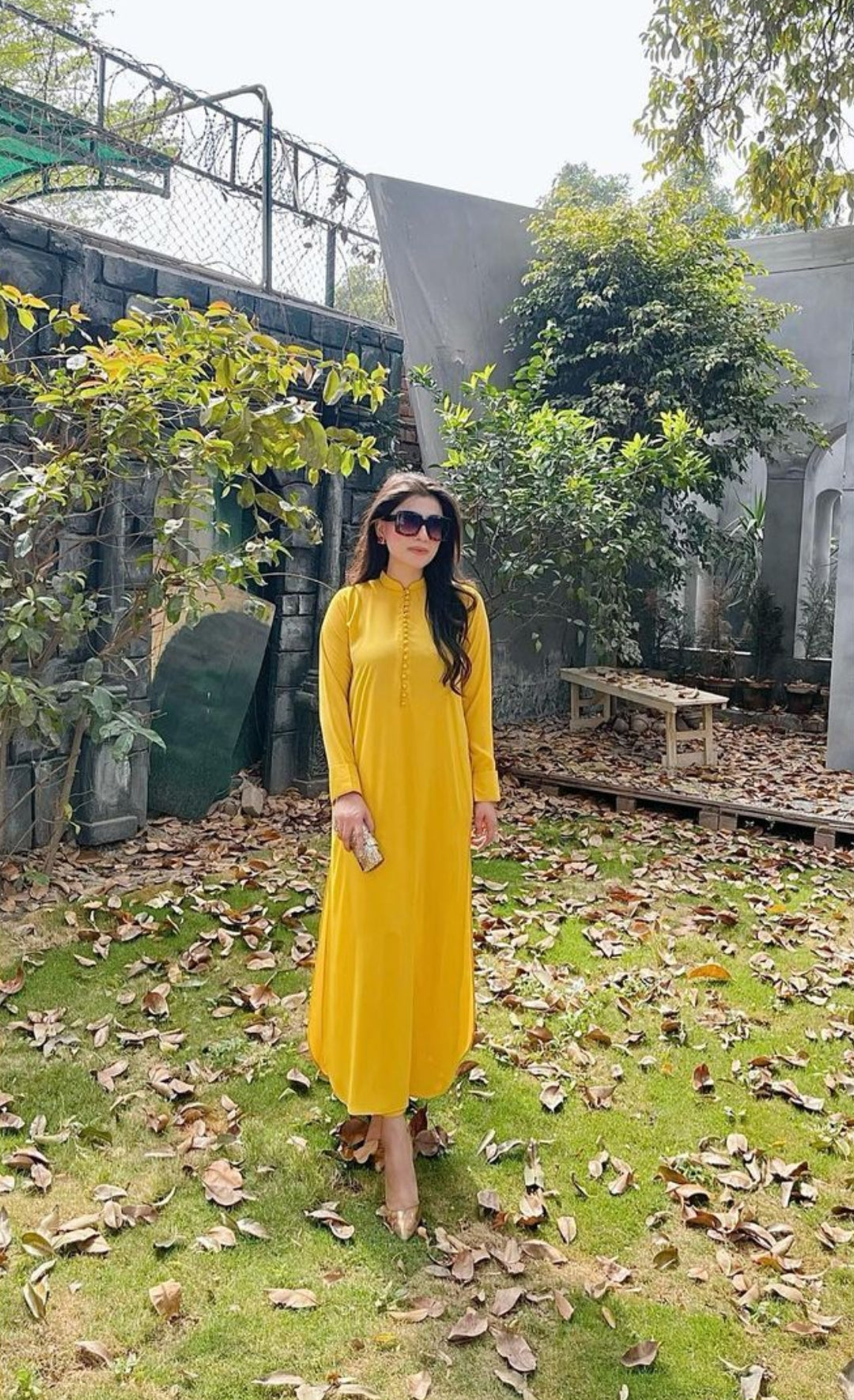 Yellow Long Button Set Momina Ammar