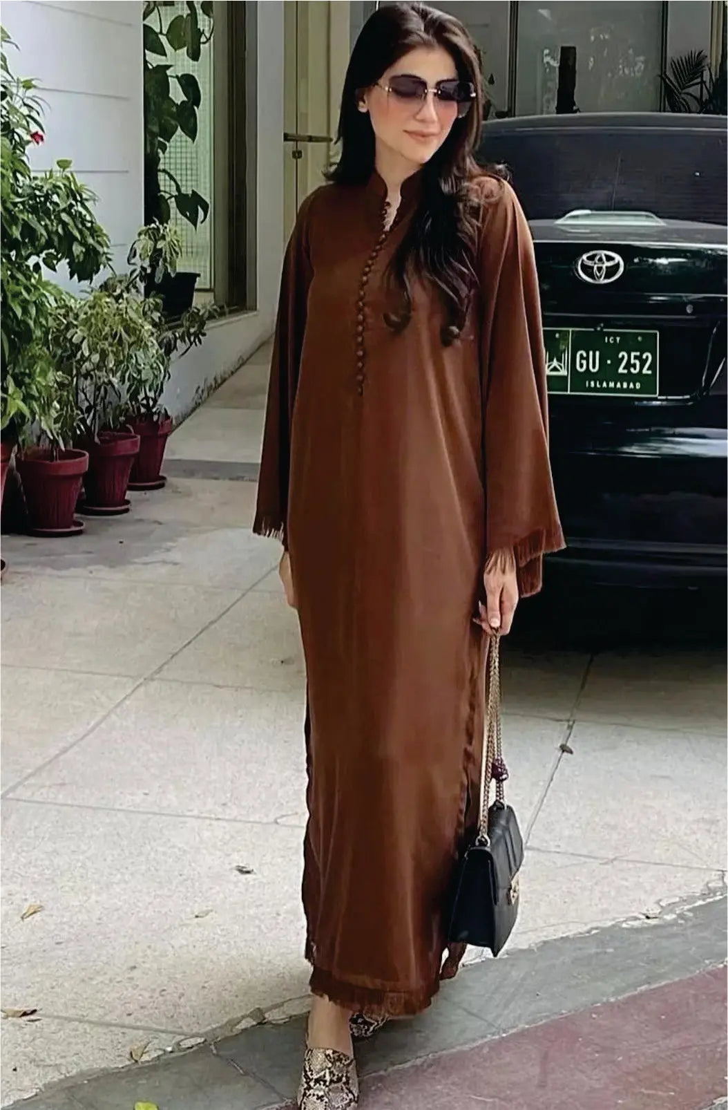Brown button Set+Fringes Momina Ammar