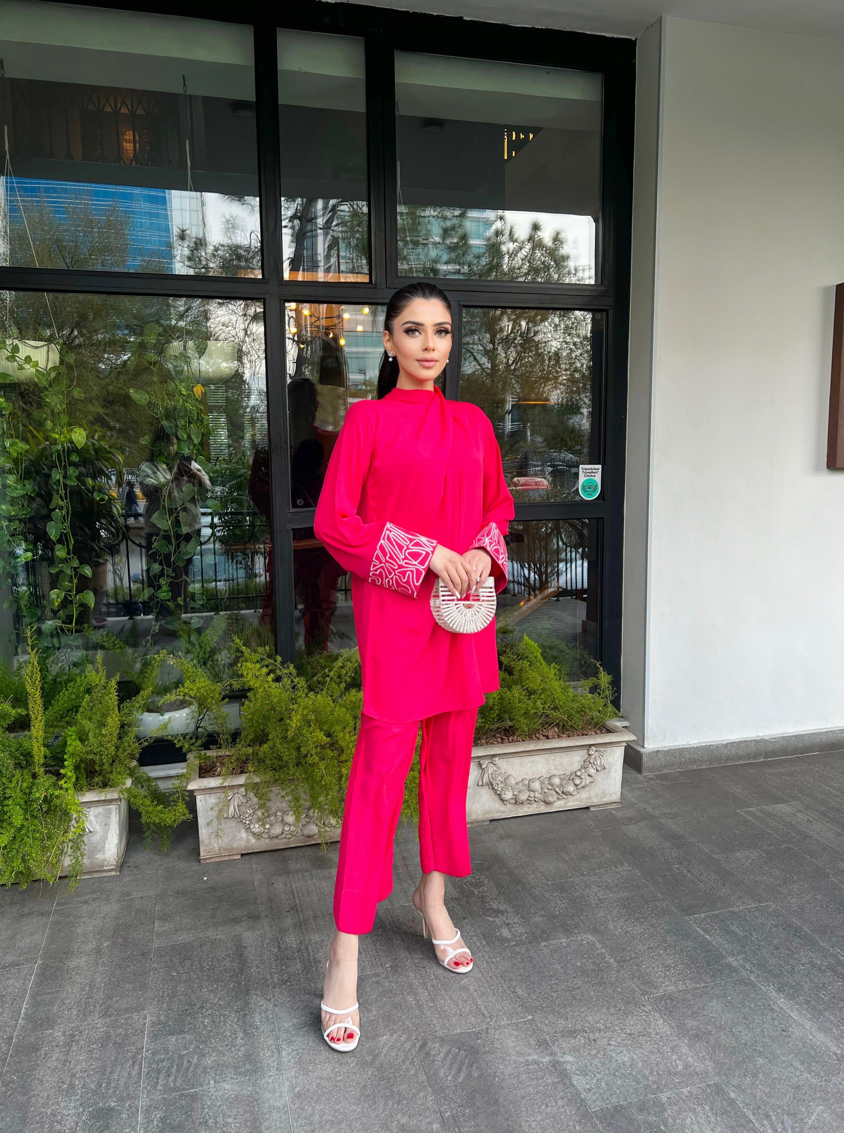 Pink Embroidered knot set Momina Ammar