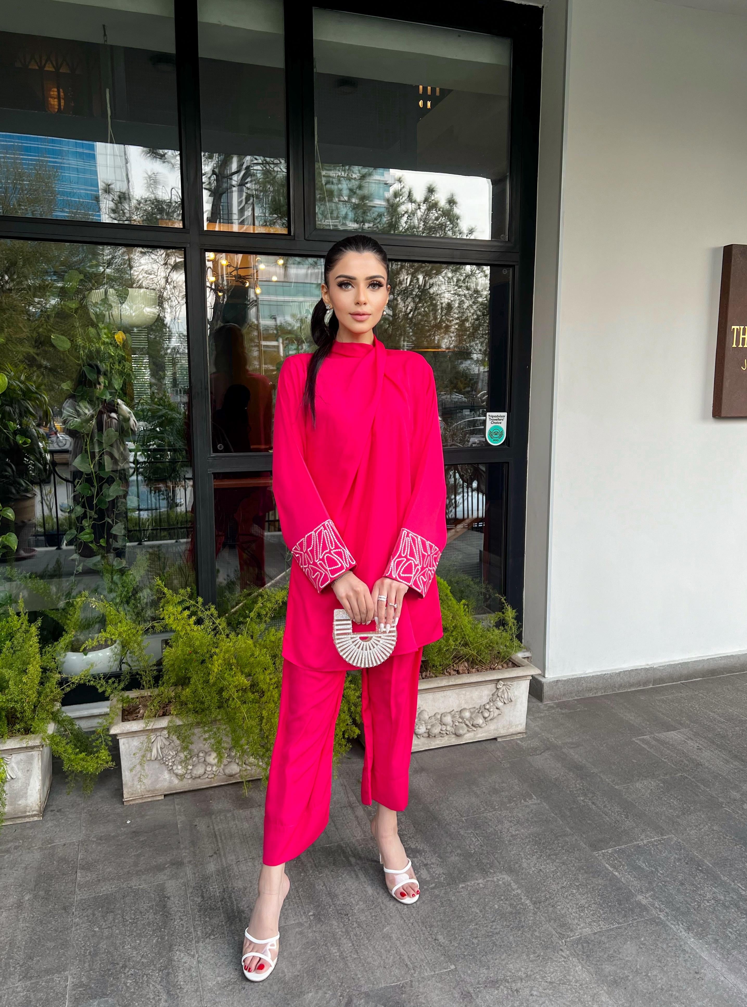 Pink Embroidered knot set Momina Ammar