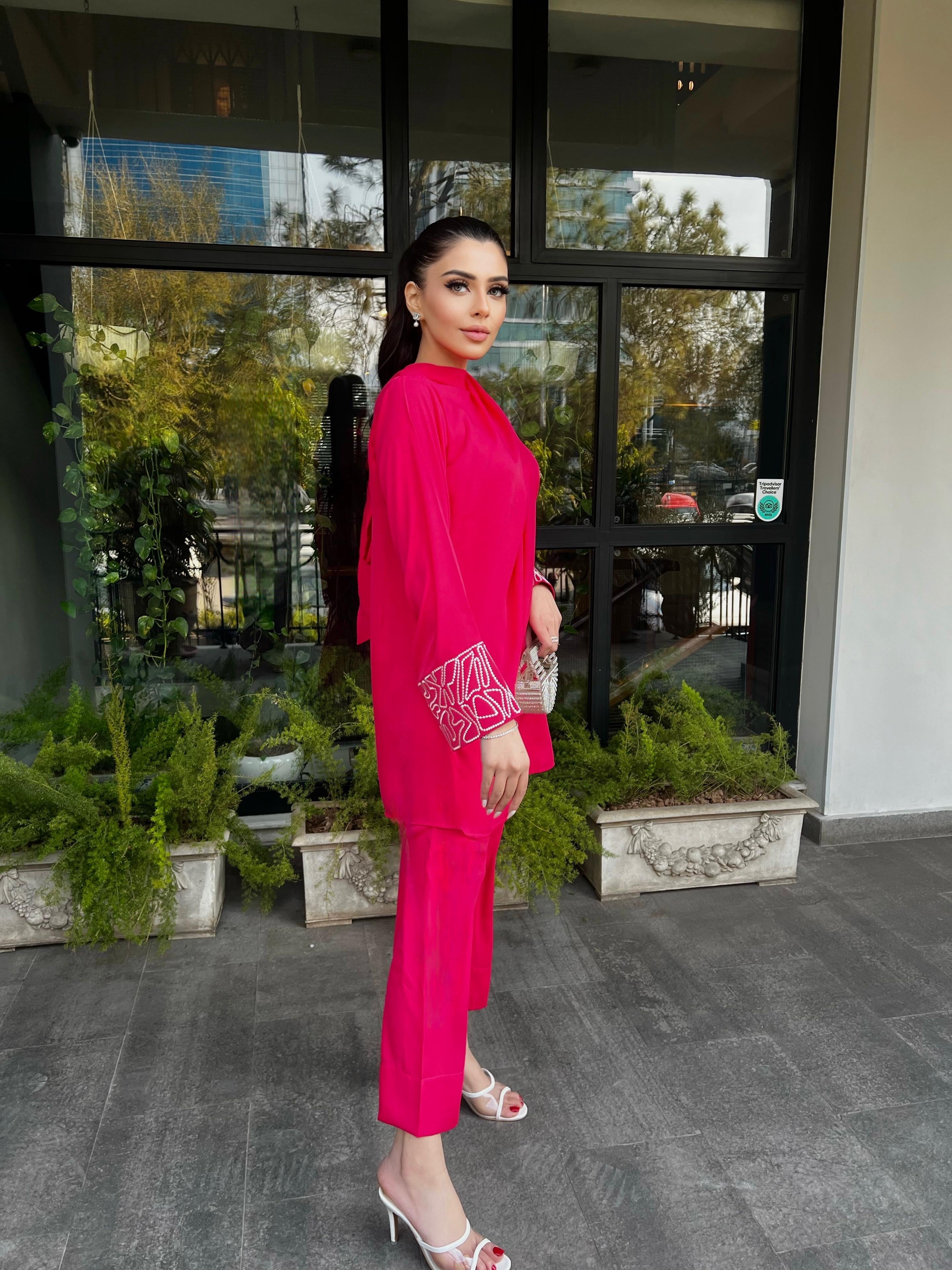 Pink Embroidered knot set Momina Ammar