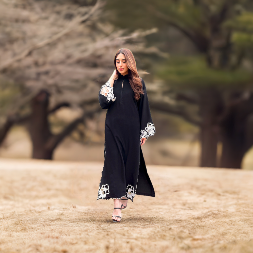 Black scallop Embroidered