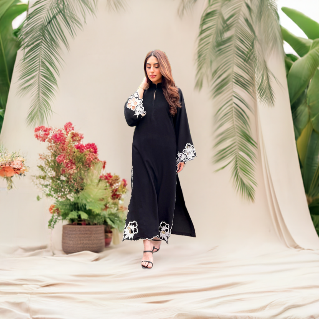 Black scallop Embroidered