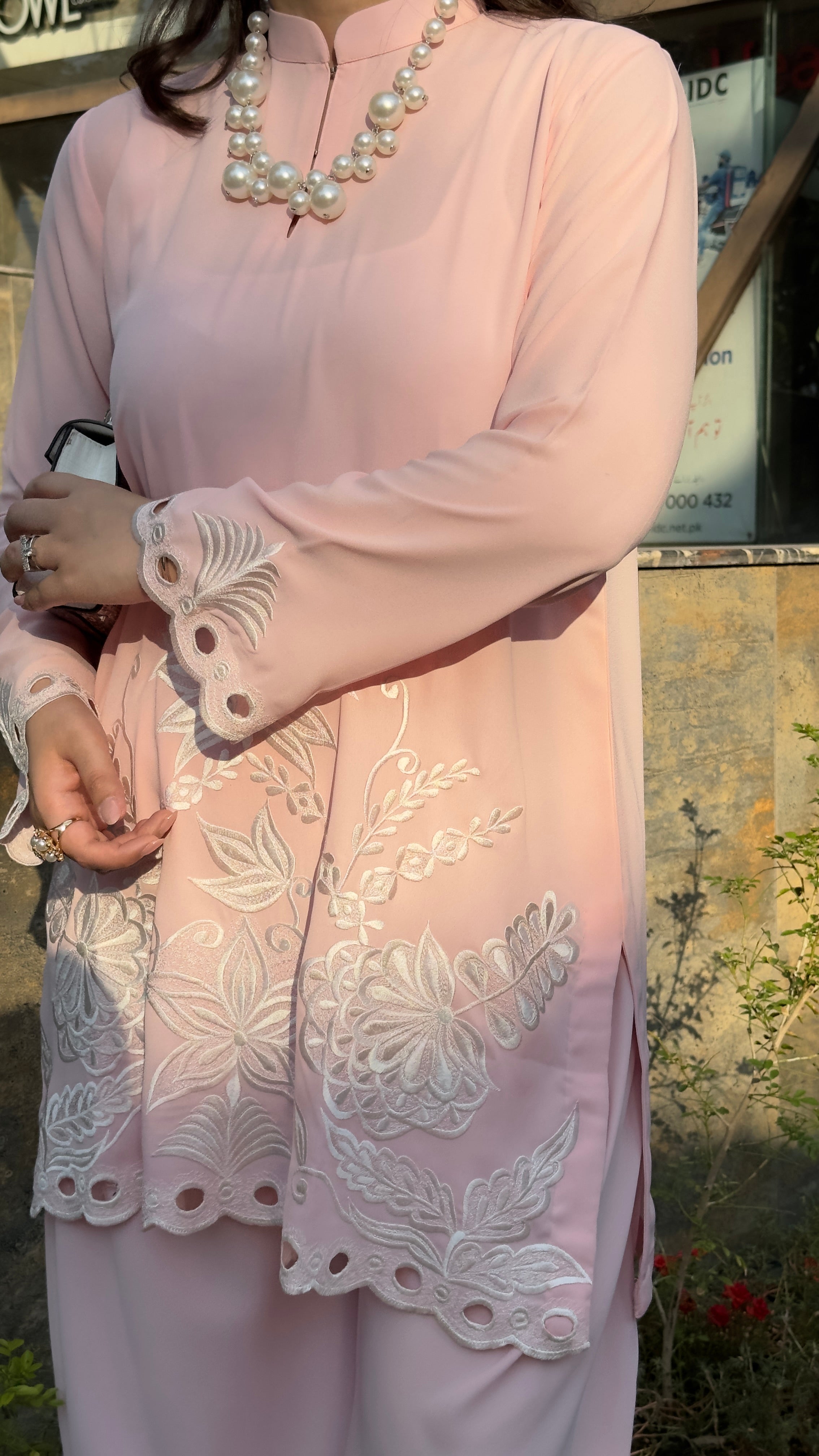 Pastel Pink Embroidered