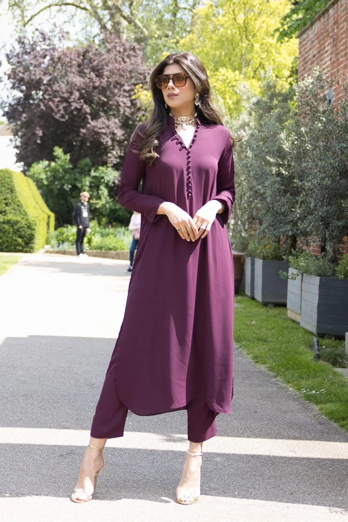 purple dress with buttons KAMILA Tie Strap Micro Shell Button Midi Dress in Lilac
