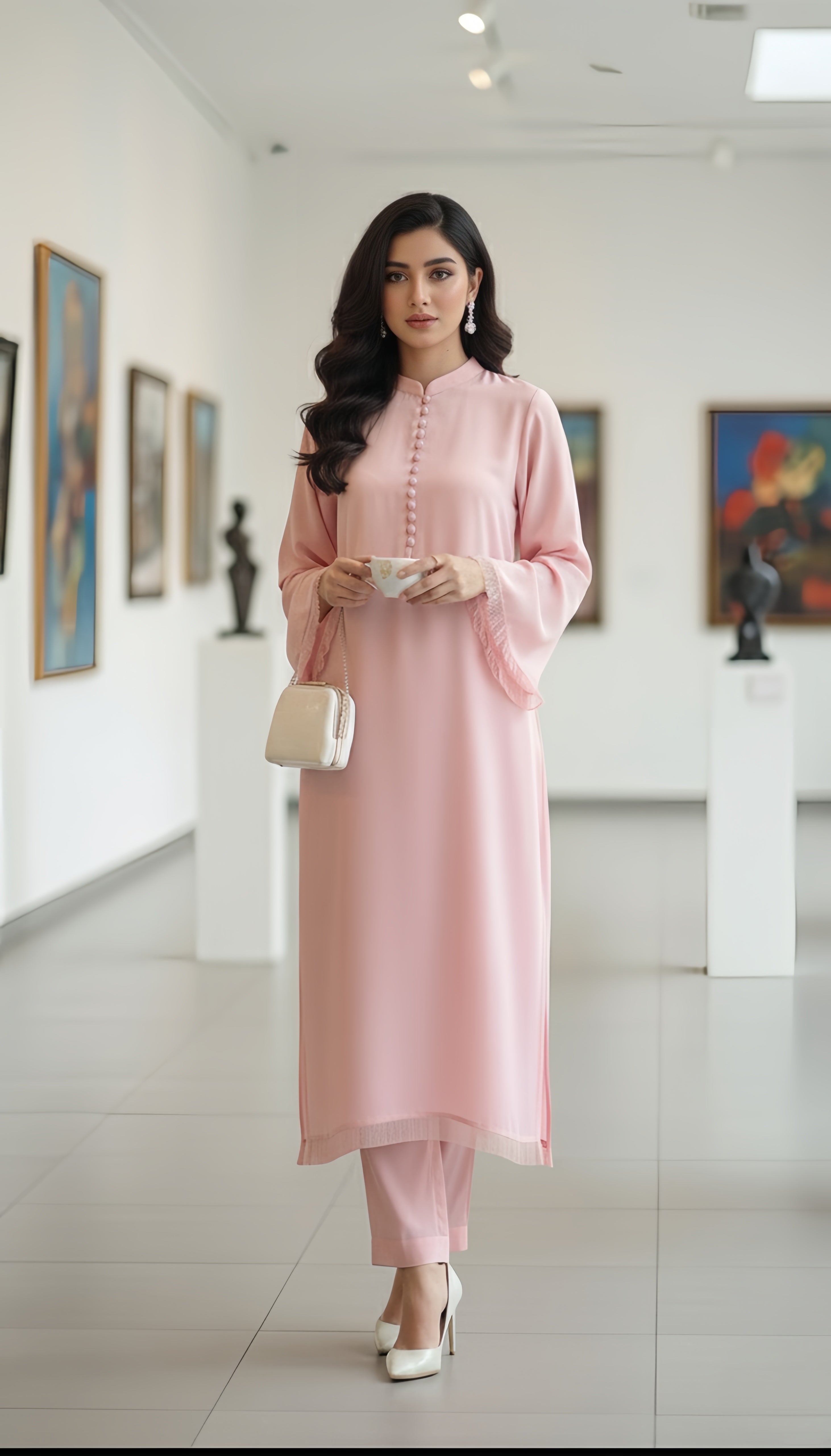 Baby pink button + Fringes