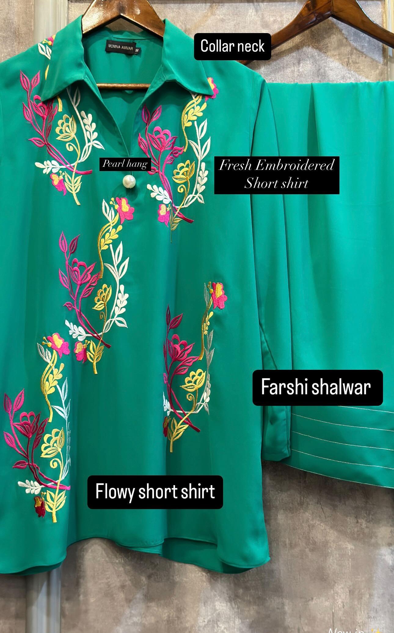 Green Aura Embroidered two pc Momina Ammar