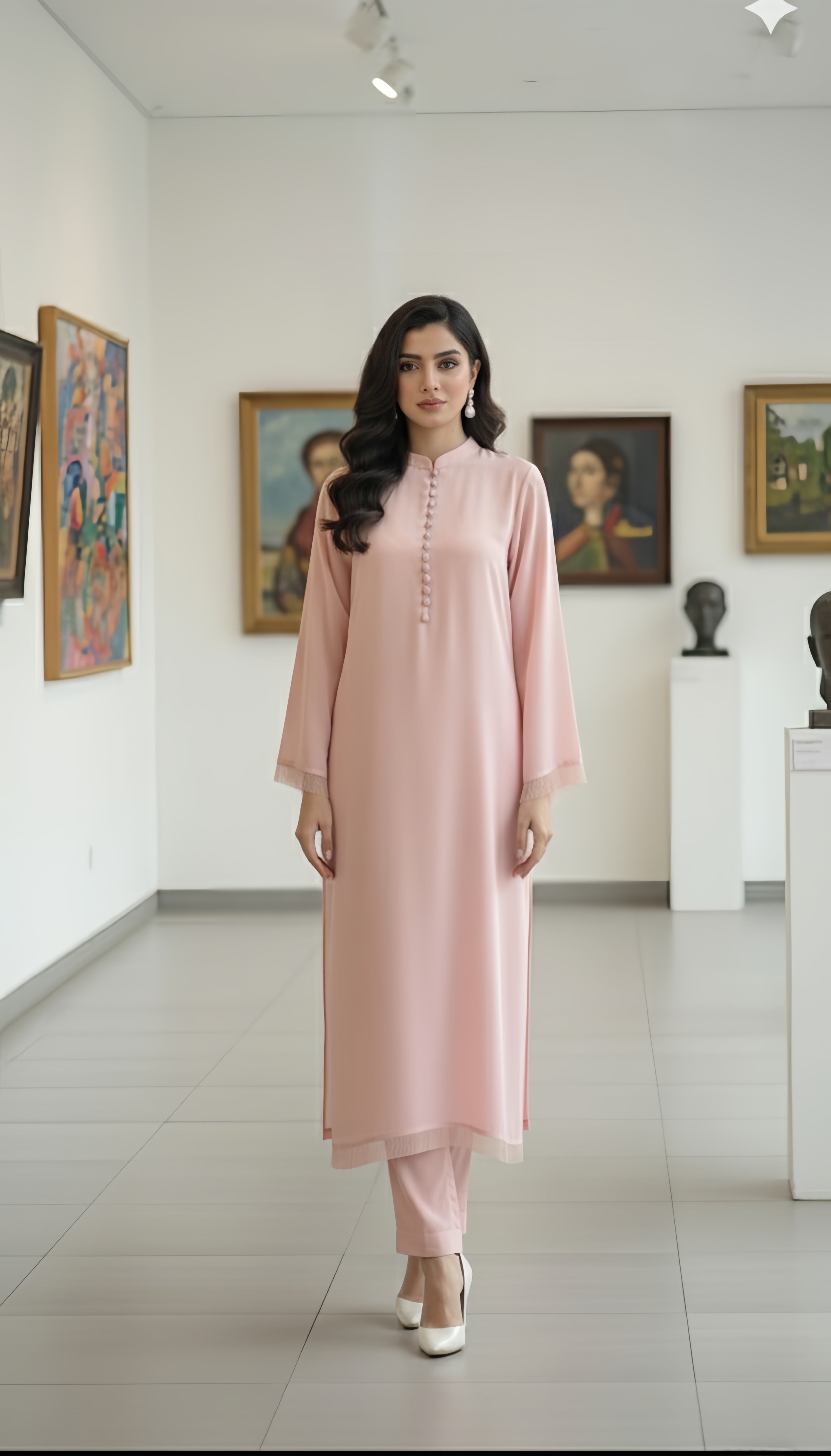 Baby pink button + Fringes