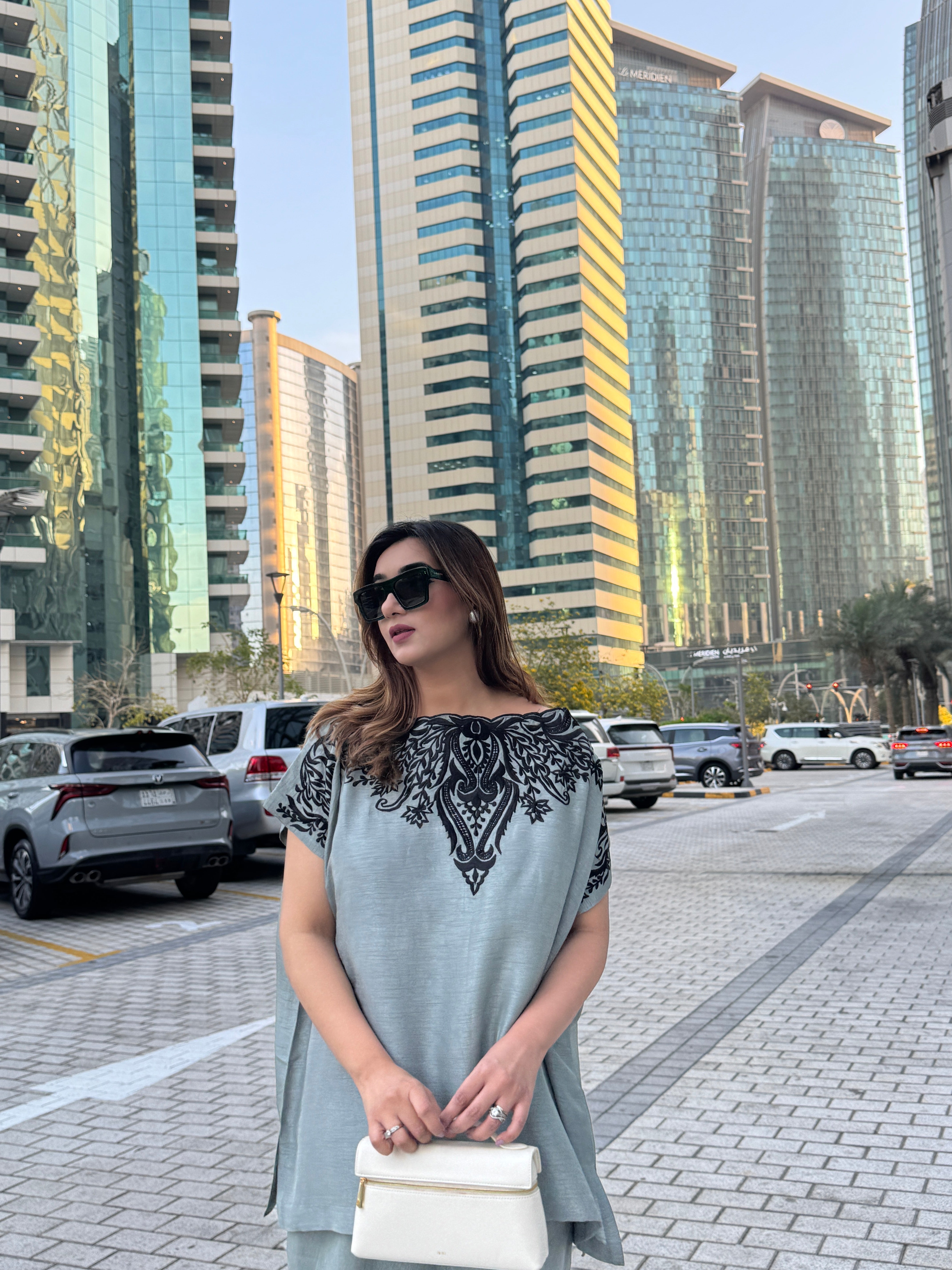 Gray Embroidered Raw Silk