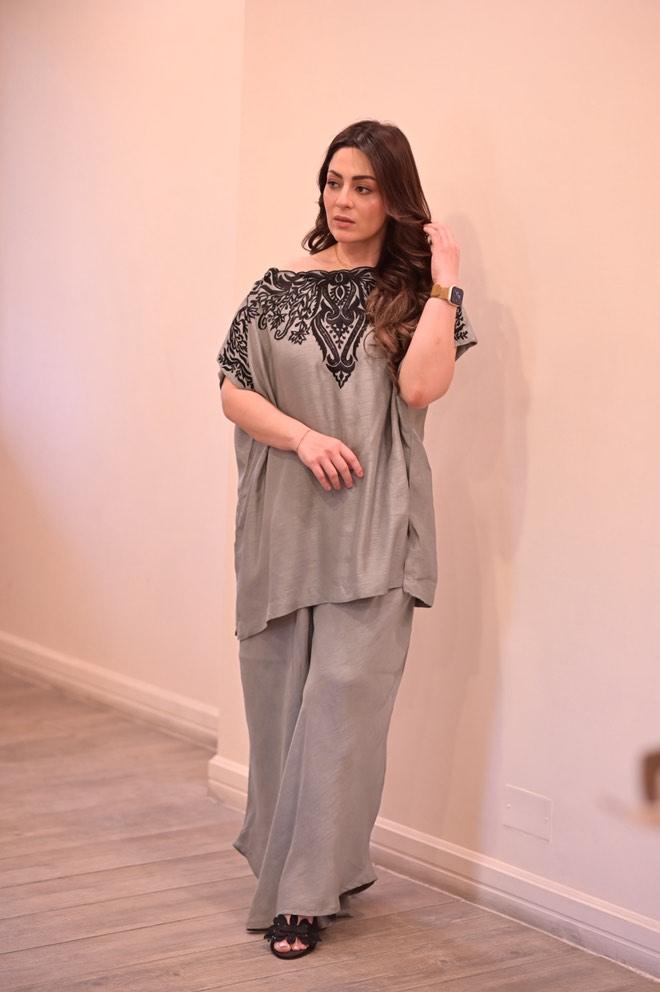 Gray Embroidered Raw Silk