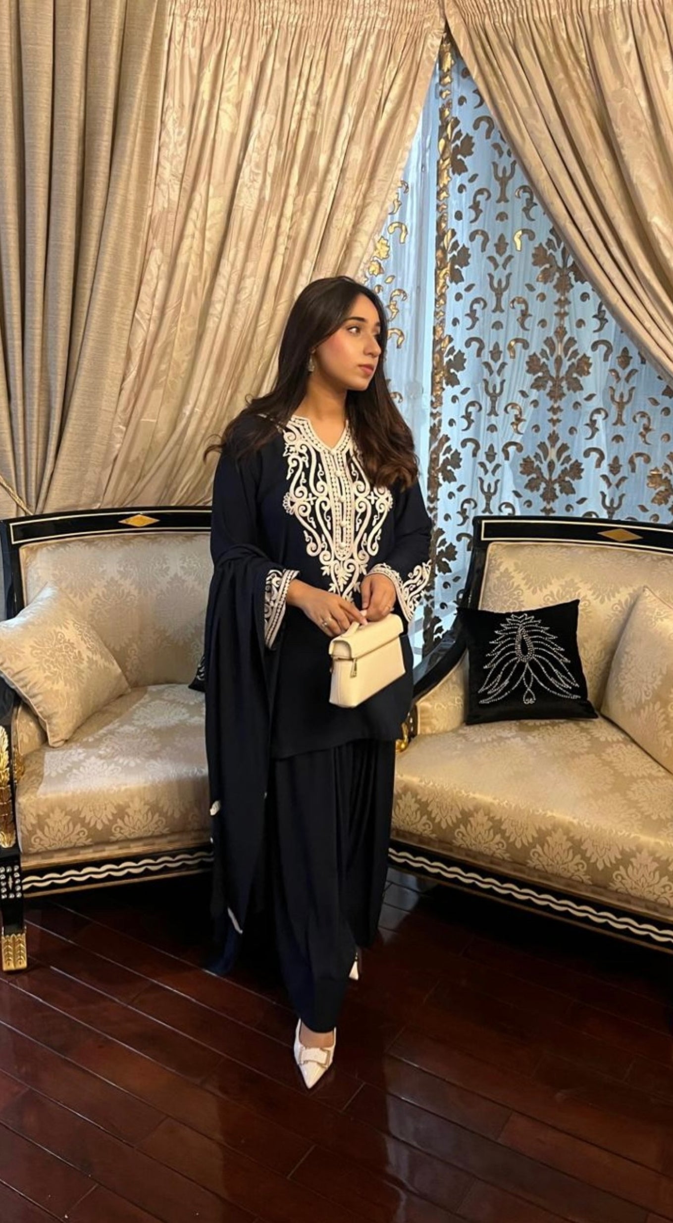 Navy with same Farshi shalwar