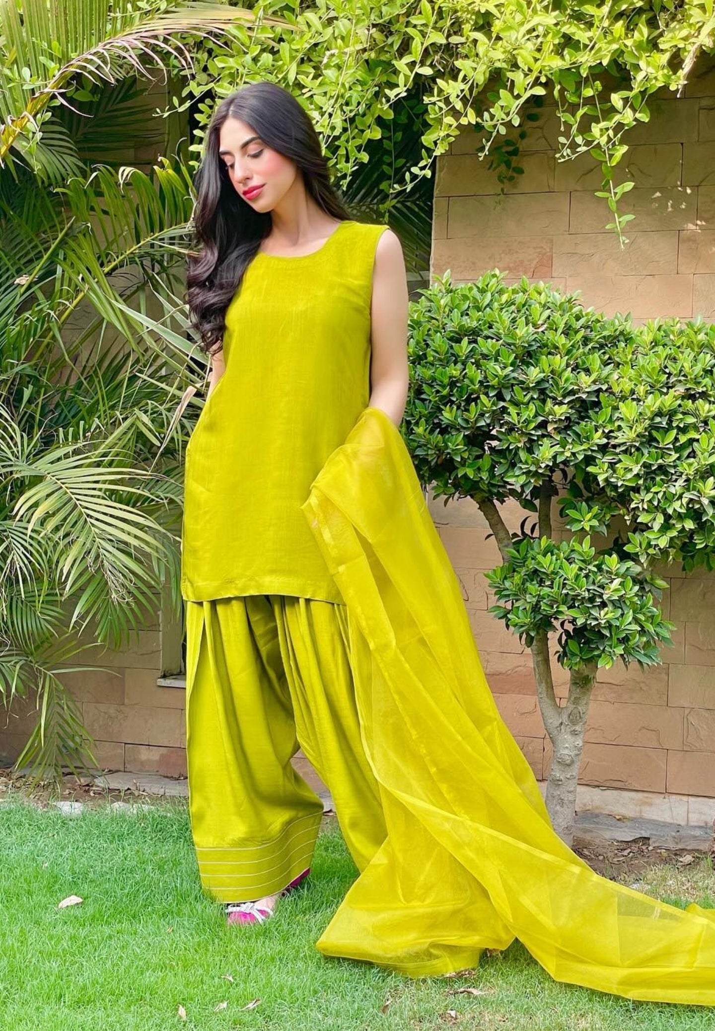 Parrot Green Farshi Shalwar three pc