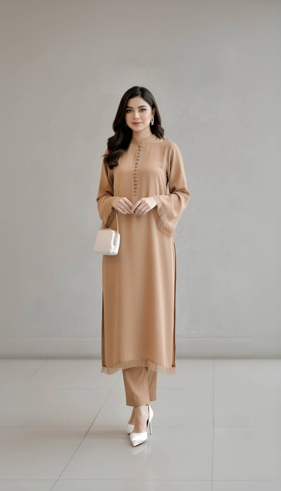 Camel brown button + Fringes