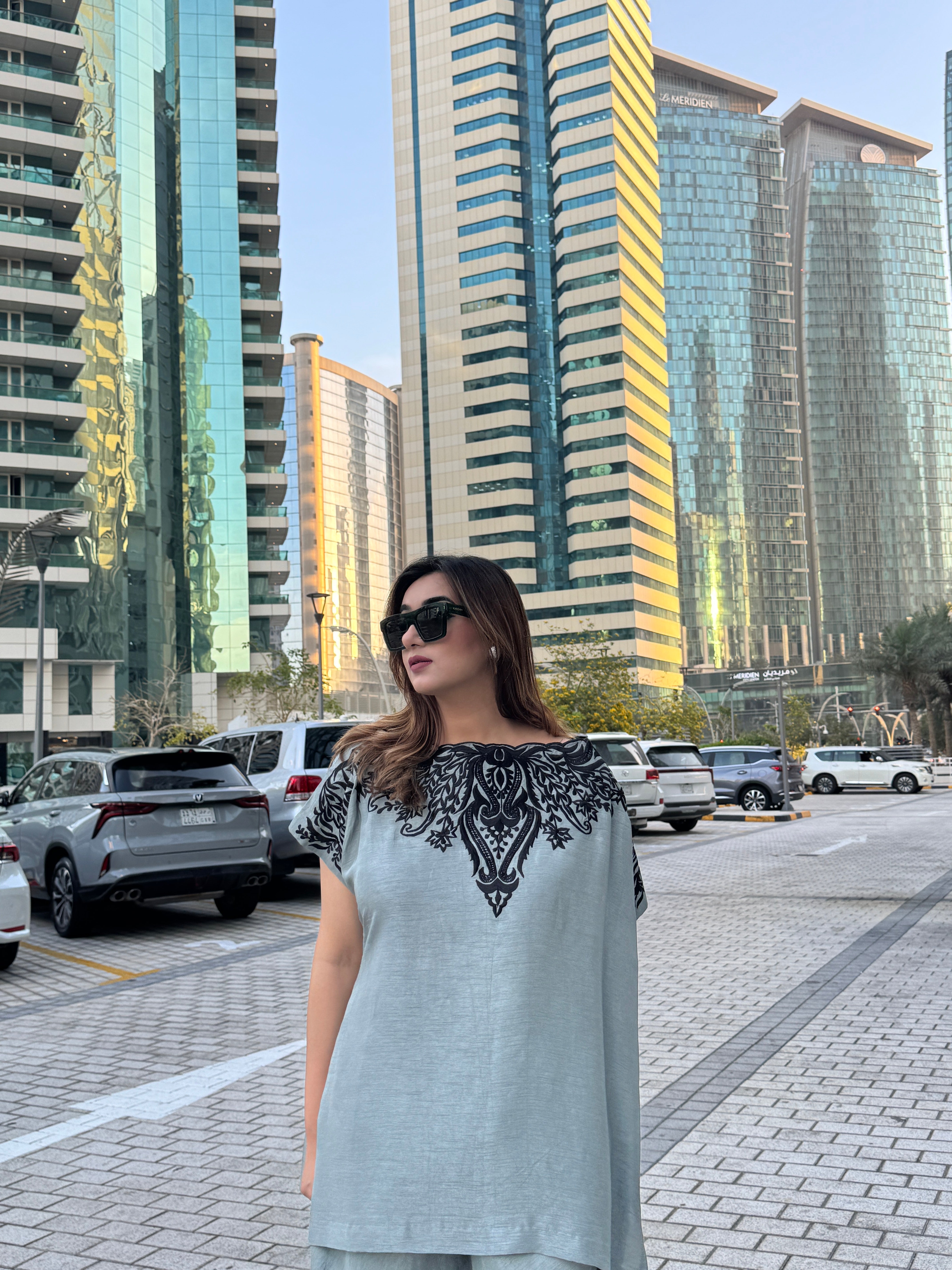 Gray Embroidered Raw Silk