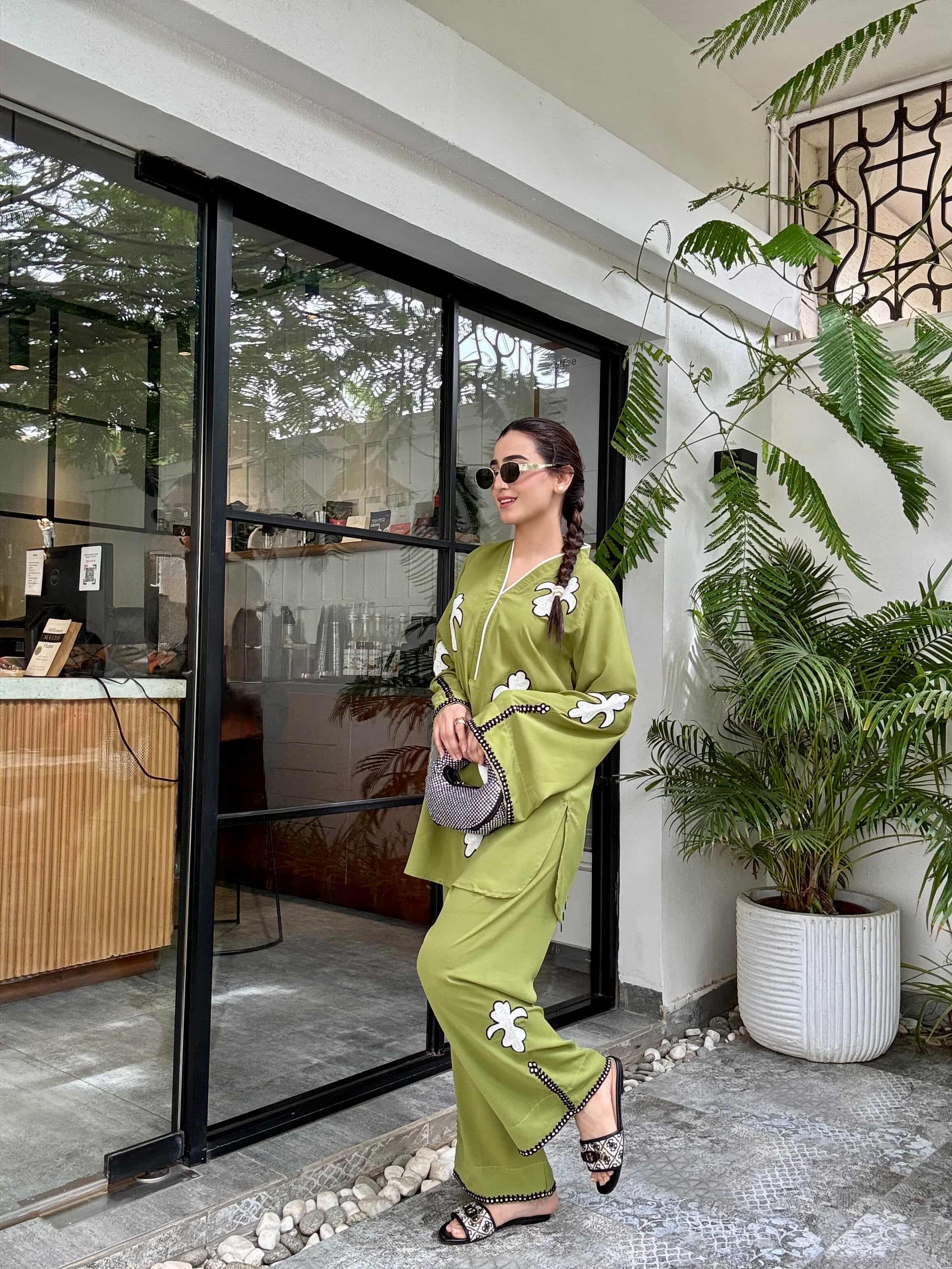 Parrot Green Embroidered