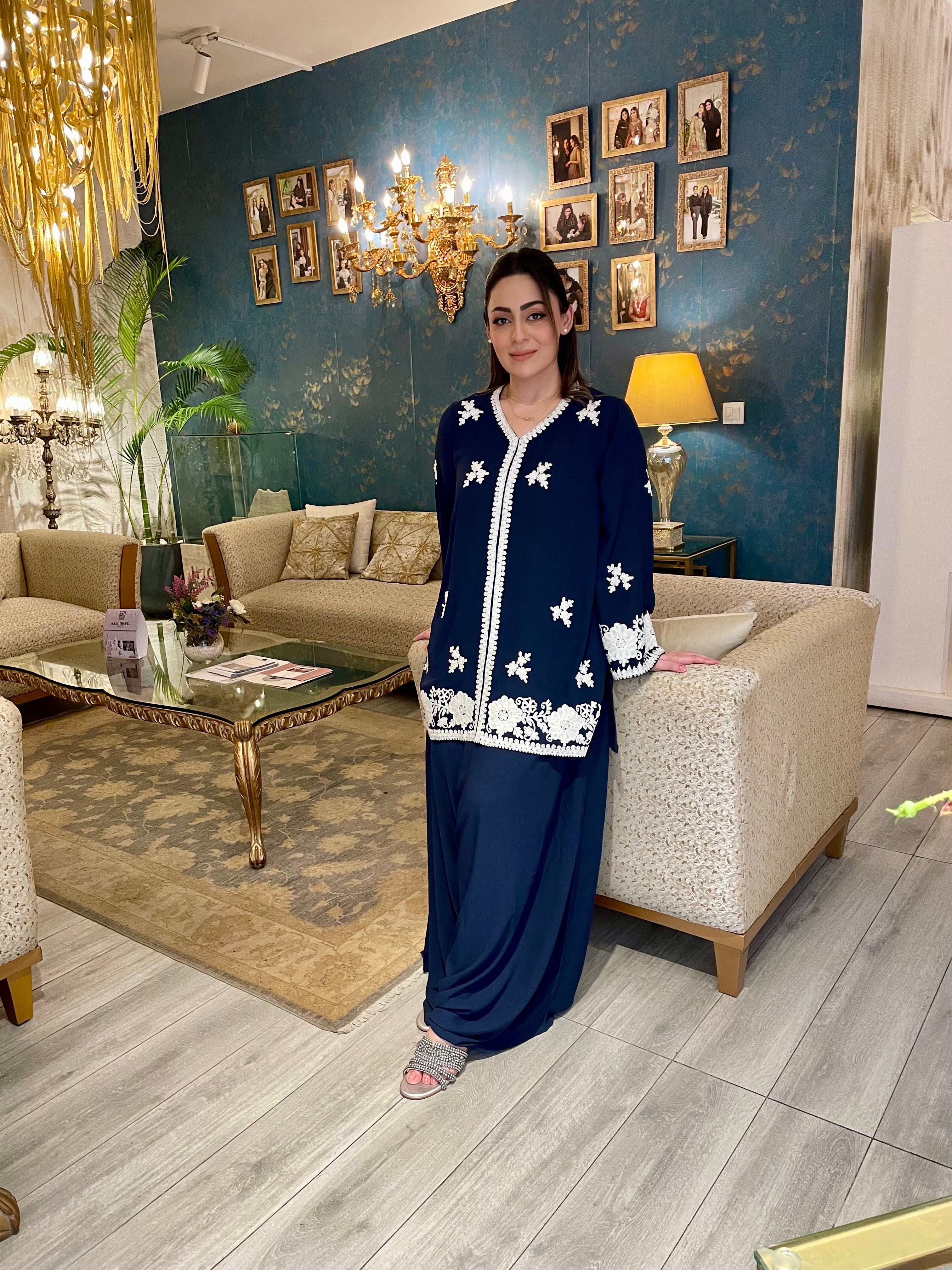 Blue Embroidered with Elephant pants