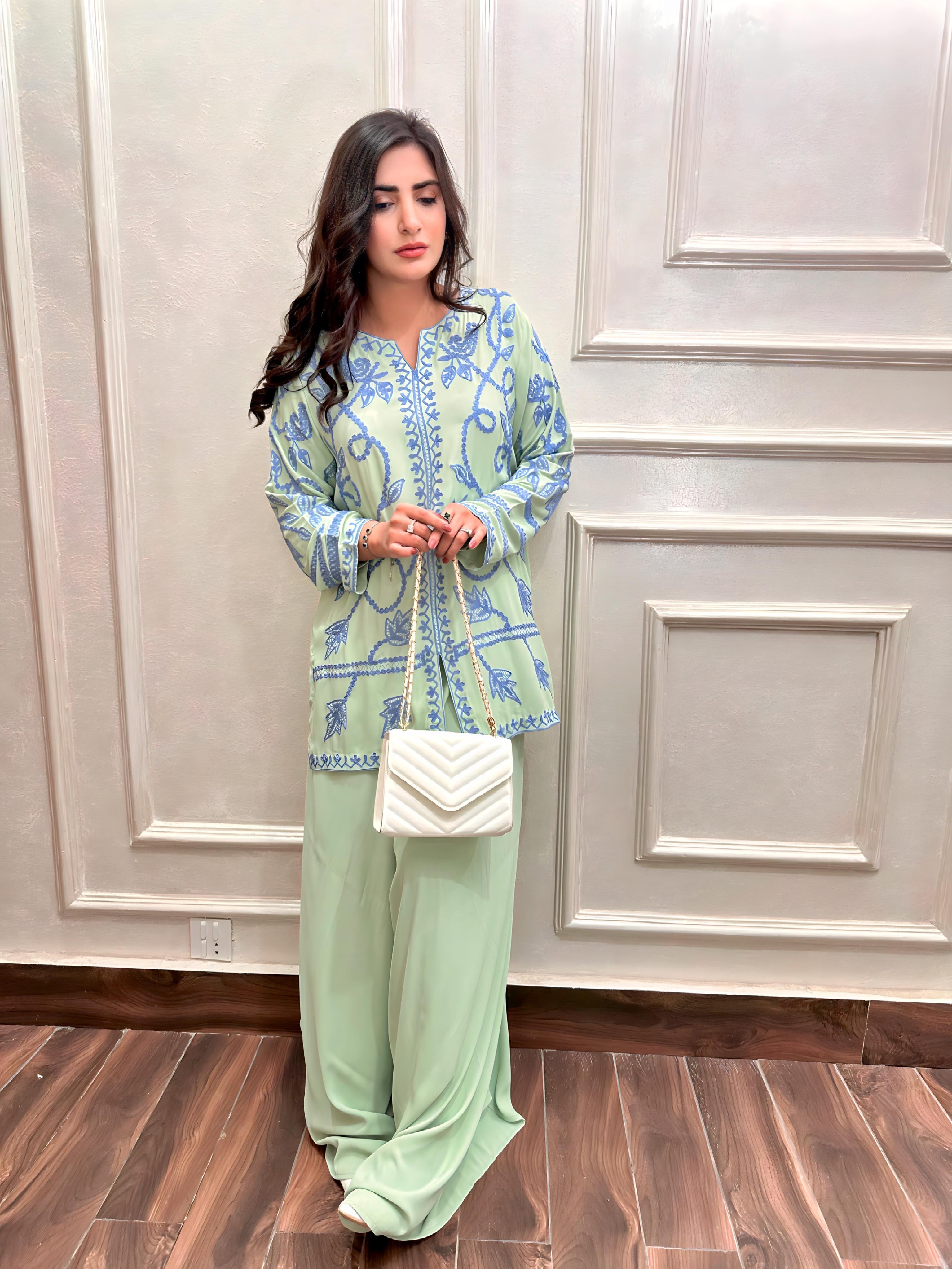 Apple green Embroidered with Elephant pants