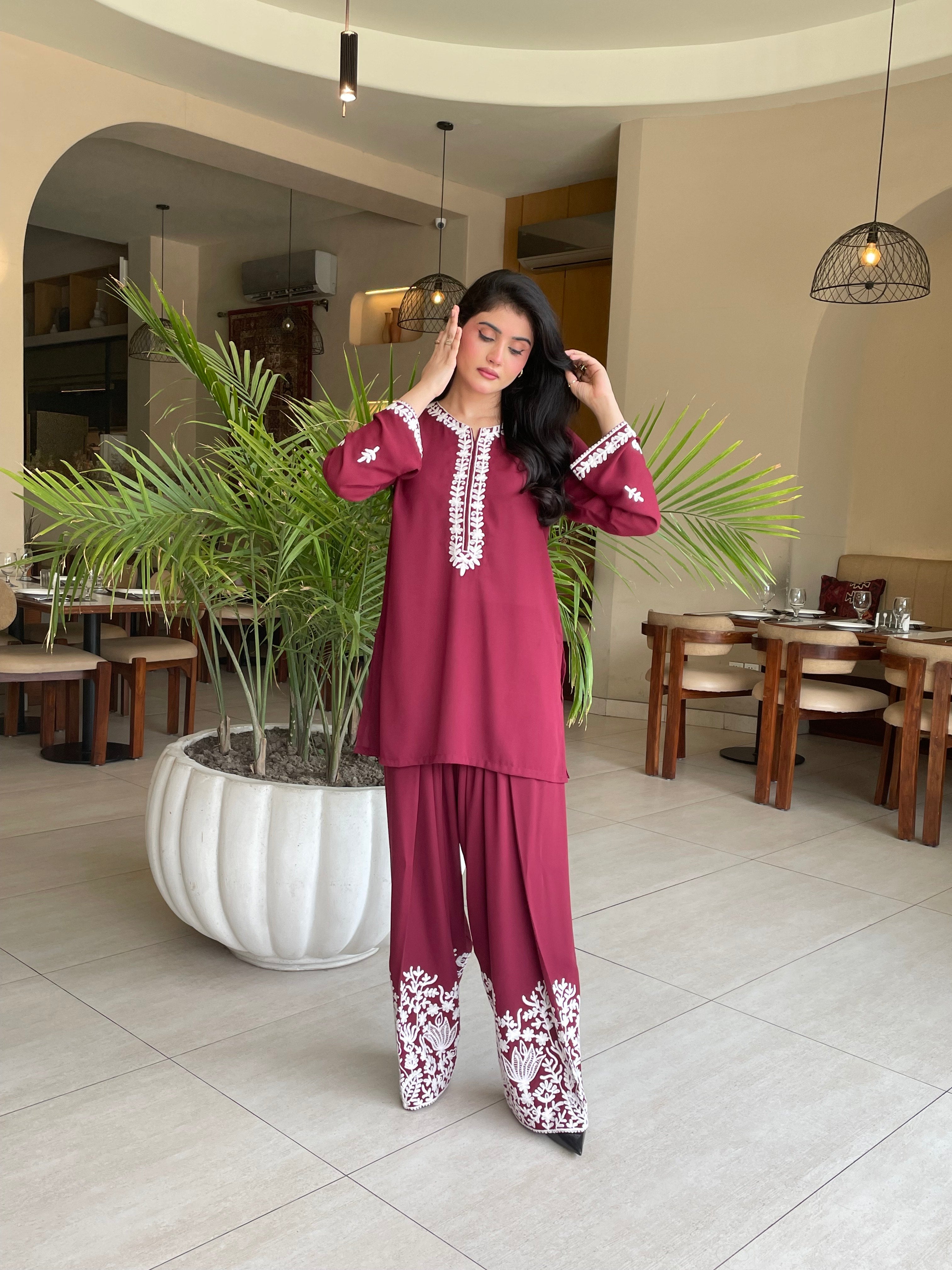 Burgundy Embroidery shalwar set