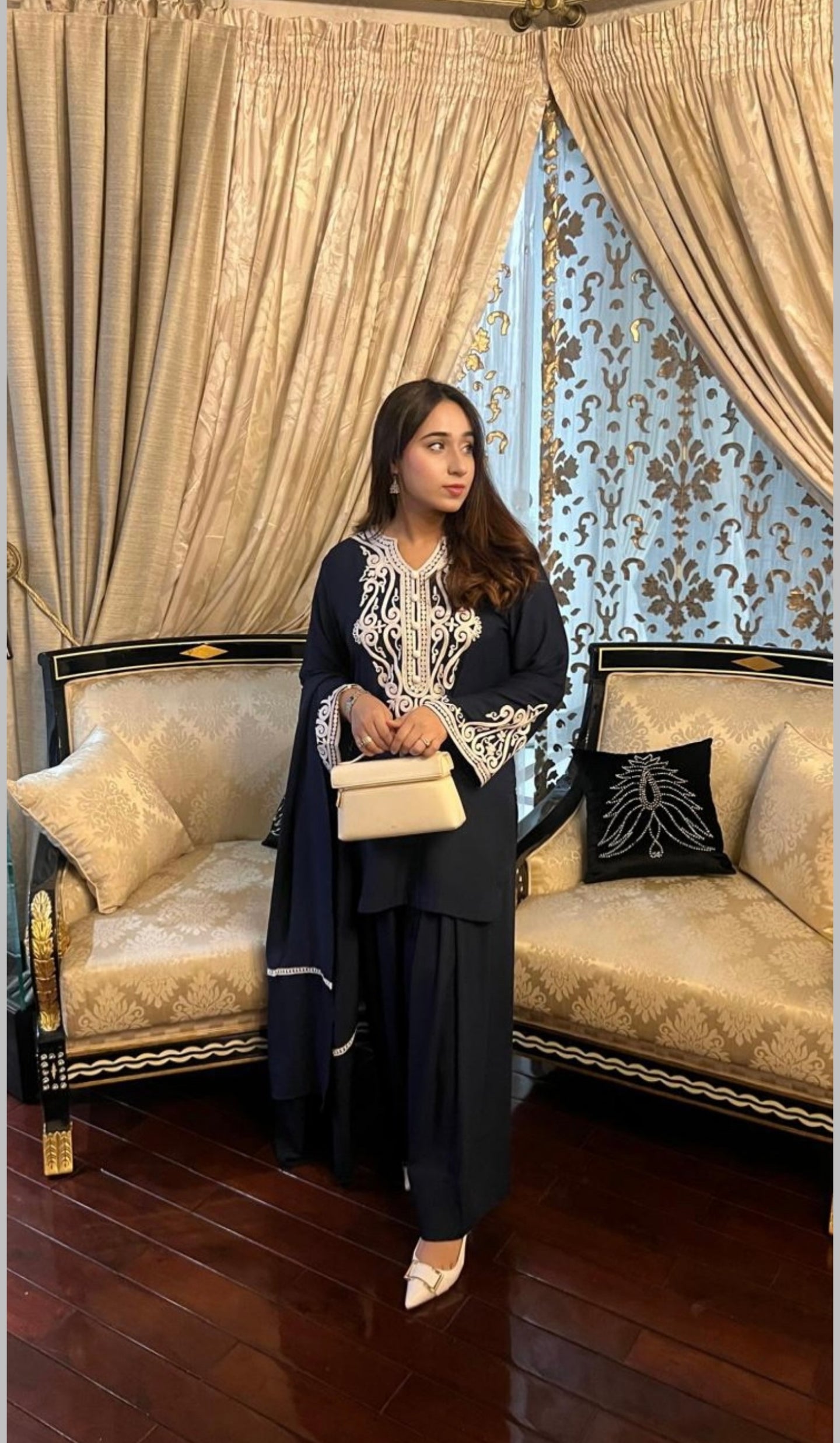 Navy with same Farshi shalwar