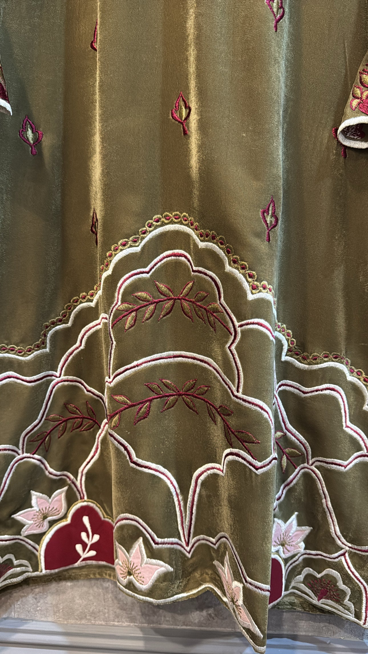 Olive embroidery velvet