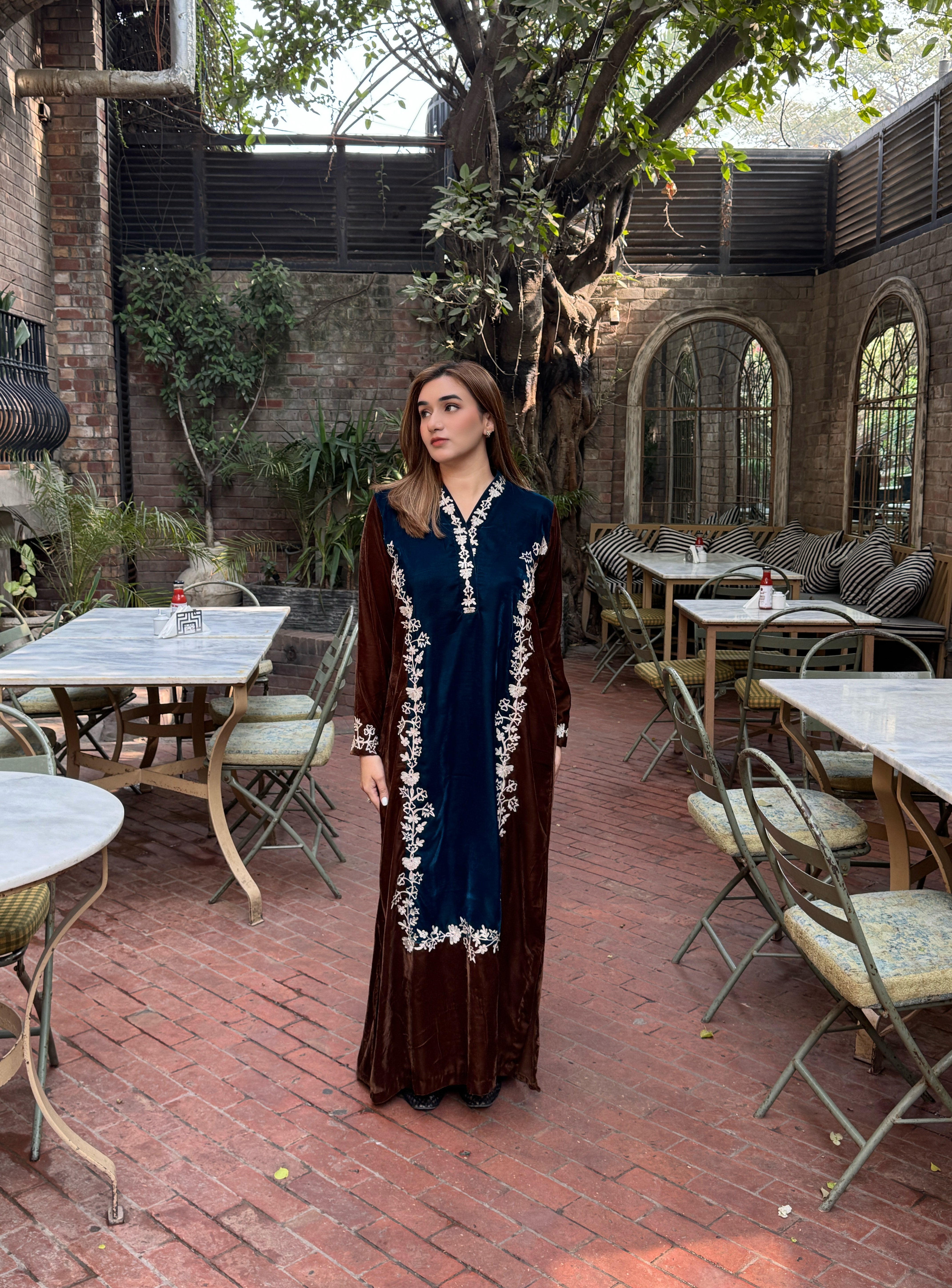 Brown Zinc Embroidered kaftan