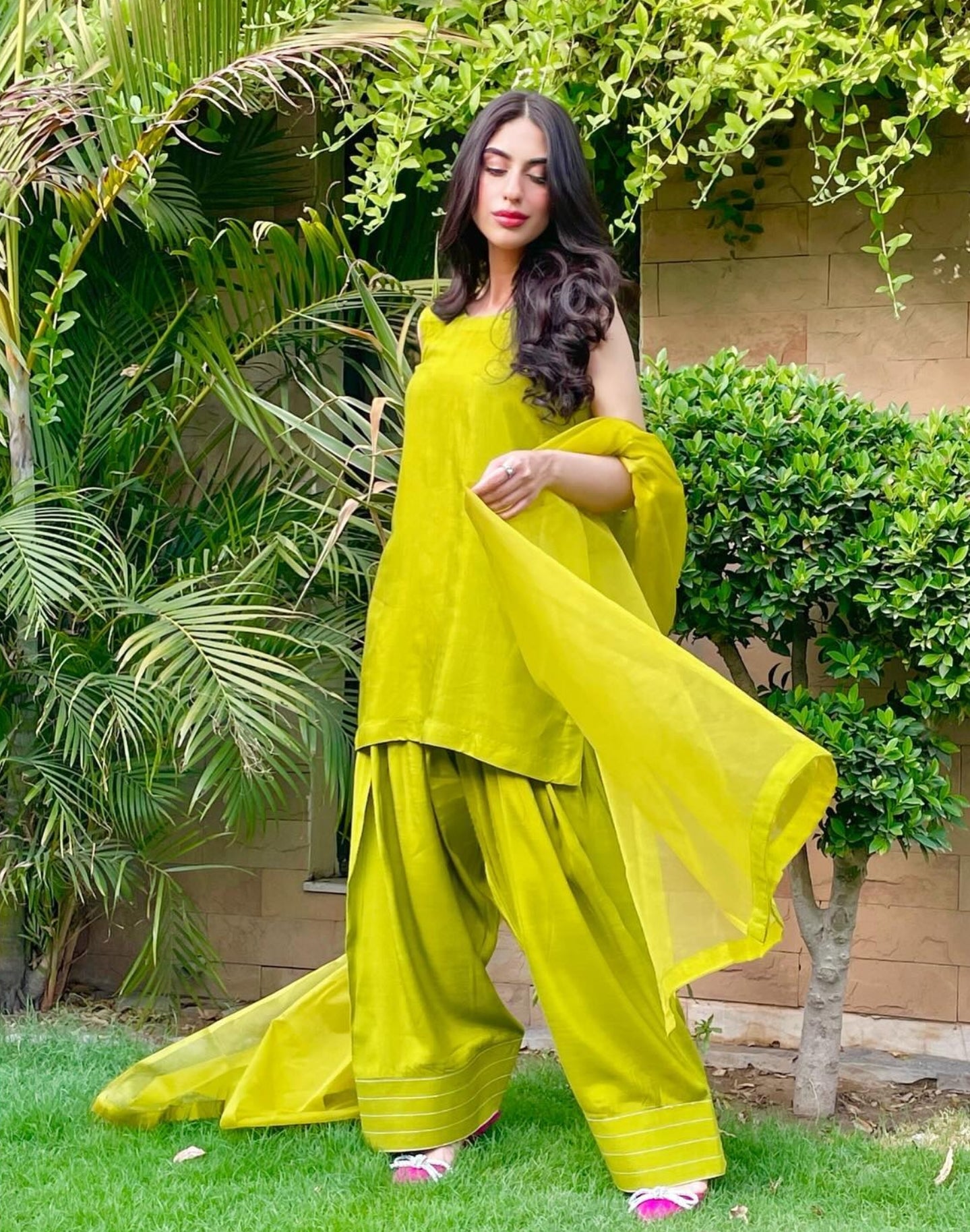 Parrot Green Farshi Shalwar three pc