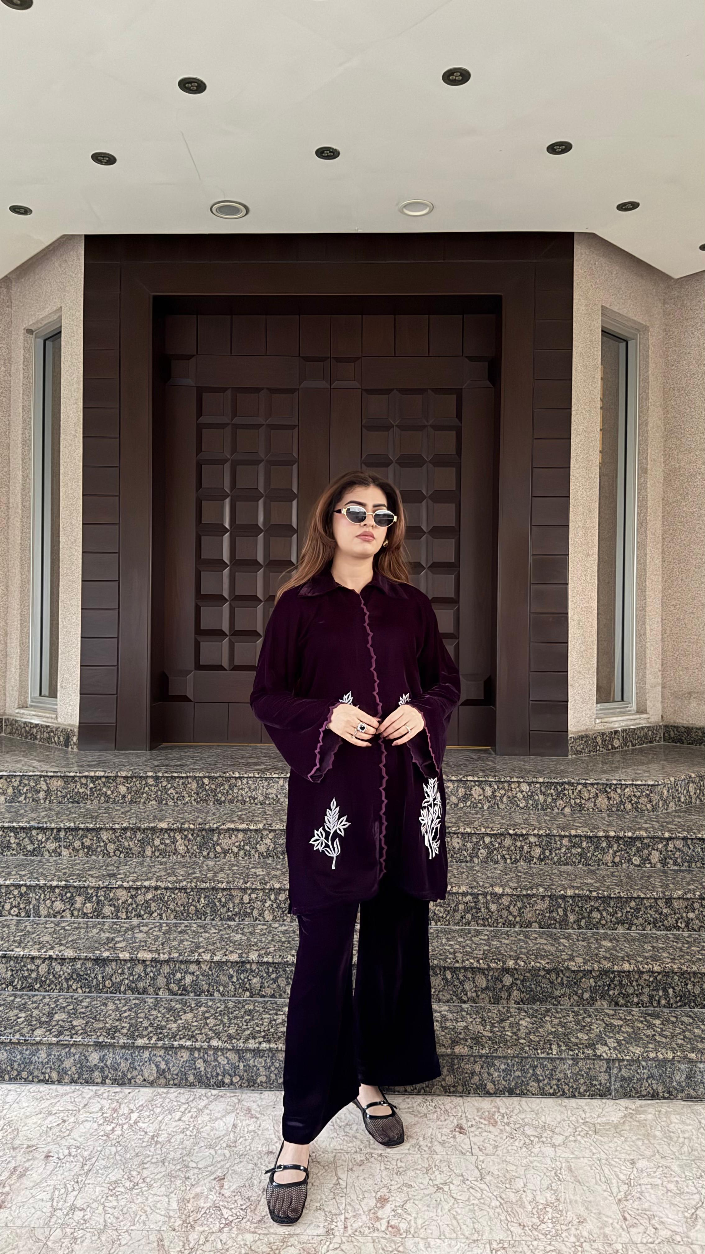 Purple scallop velvet