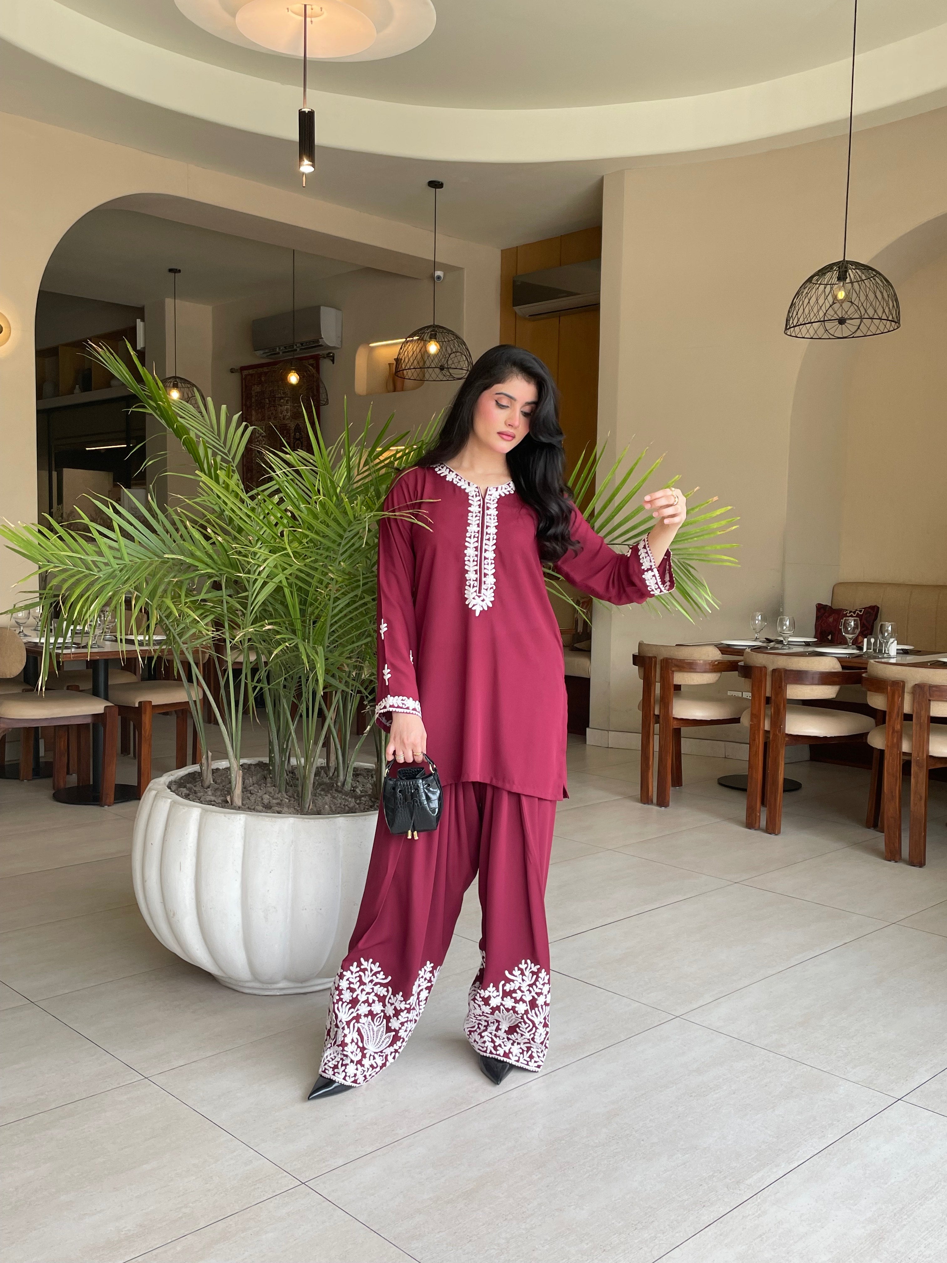 Burgundy Embroidery shalwar set