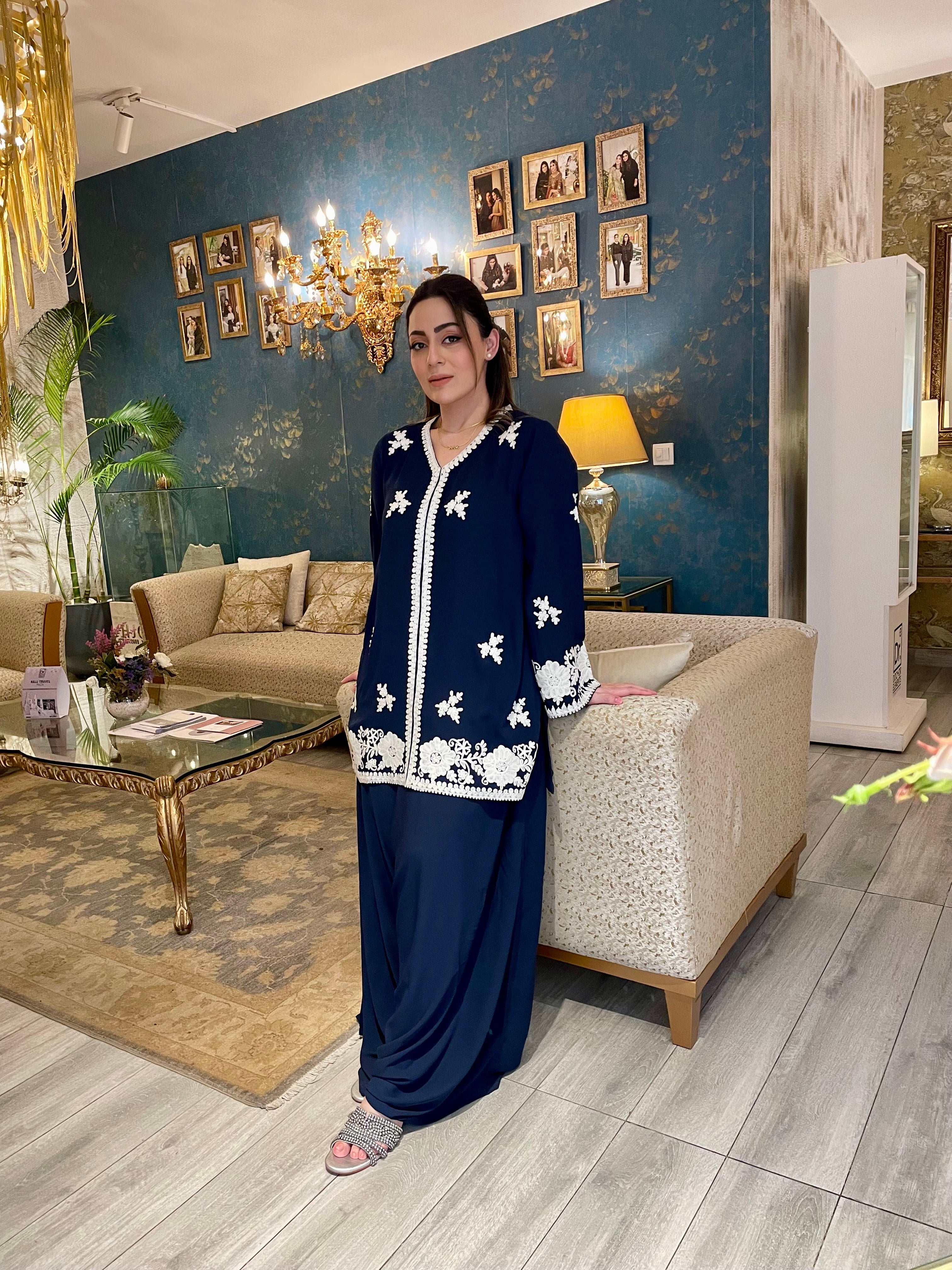 Blue Embroidered with Elephant pants