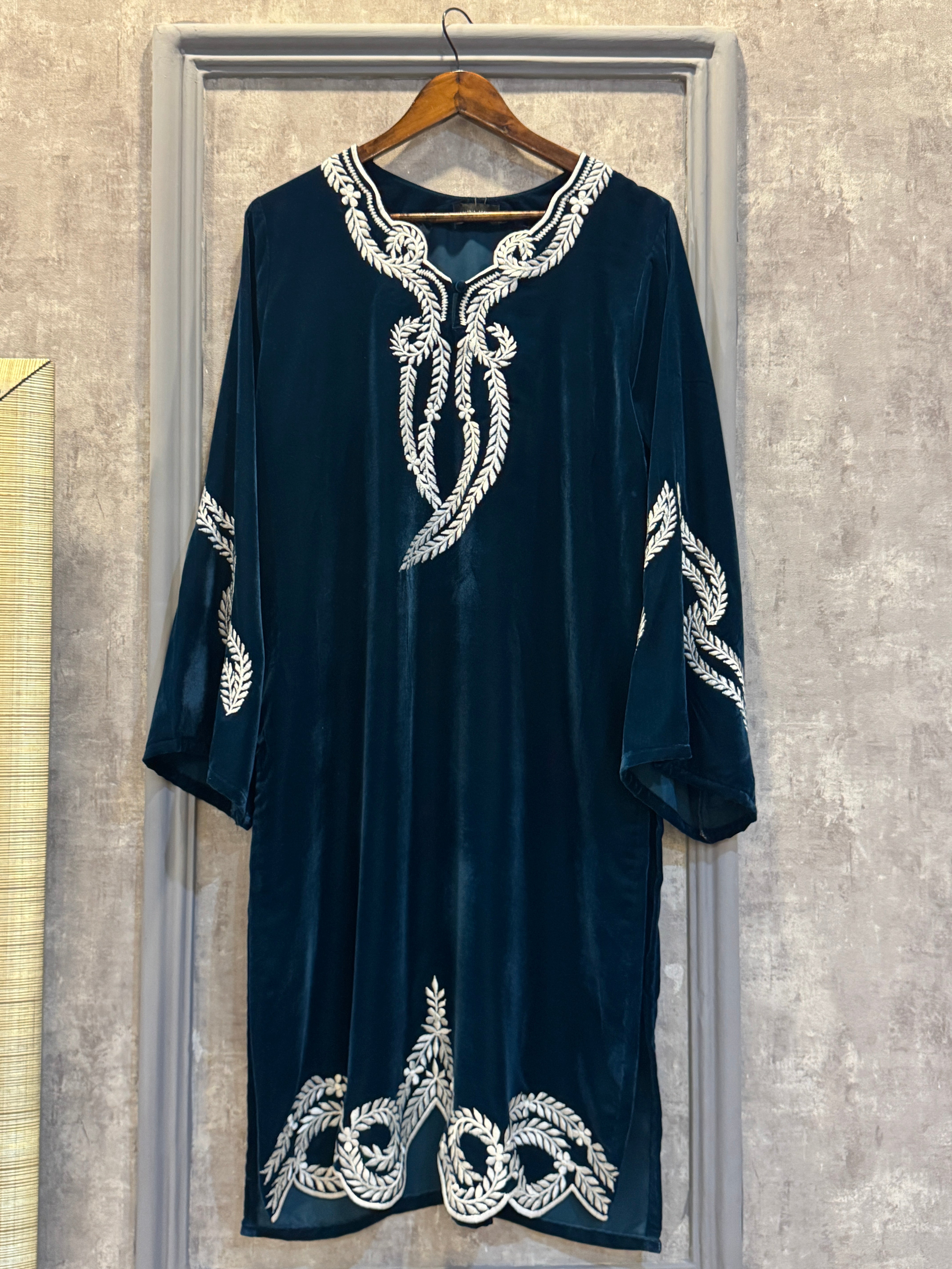 Teal Blue scallop velvet