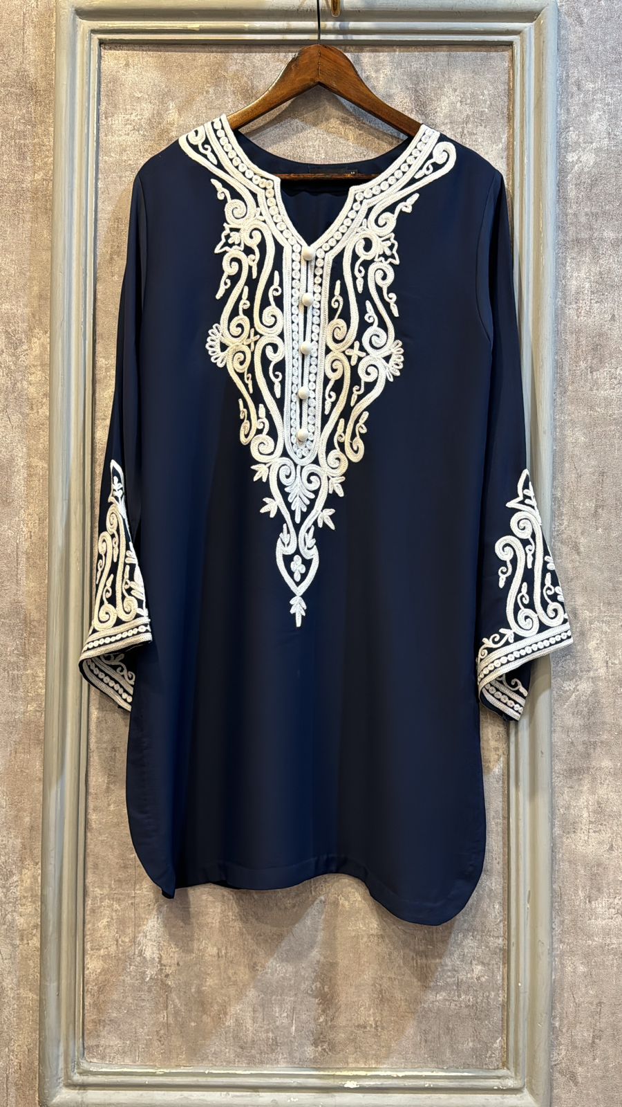 Navy with white Farshi shalwar