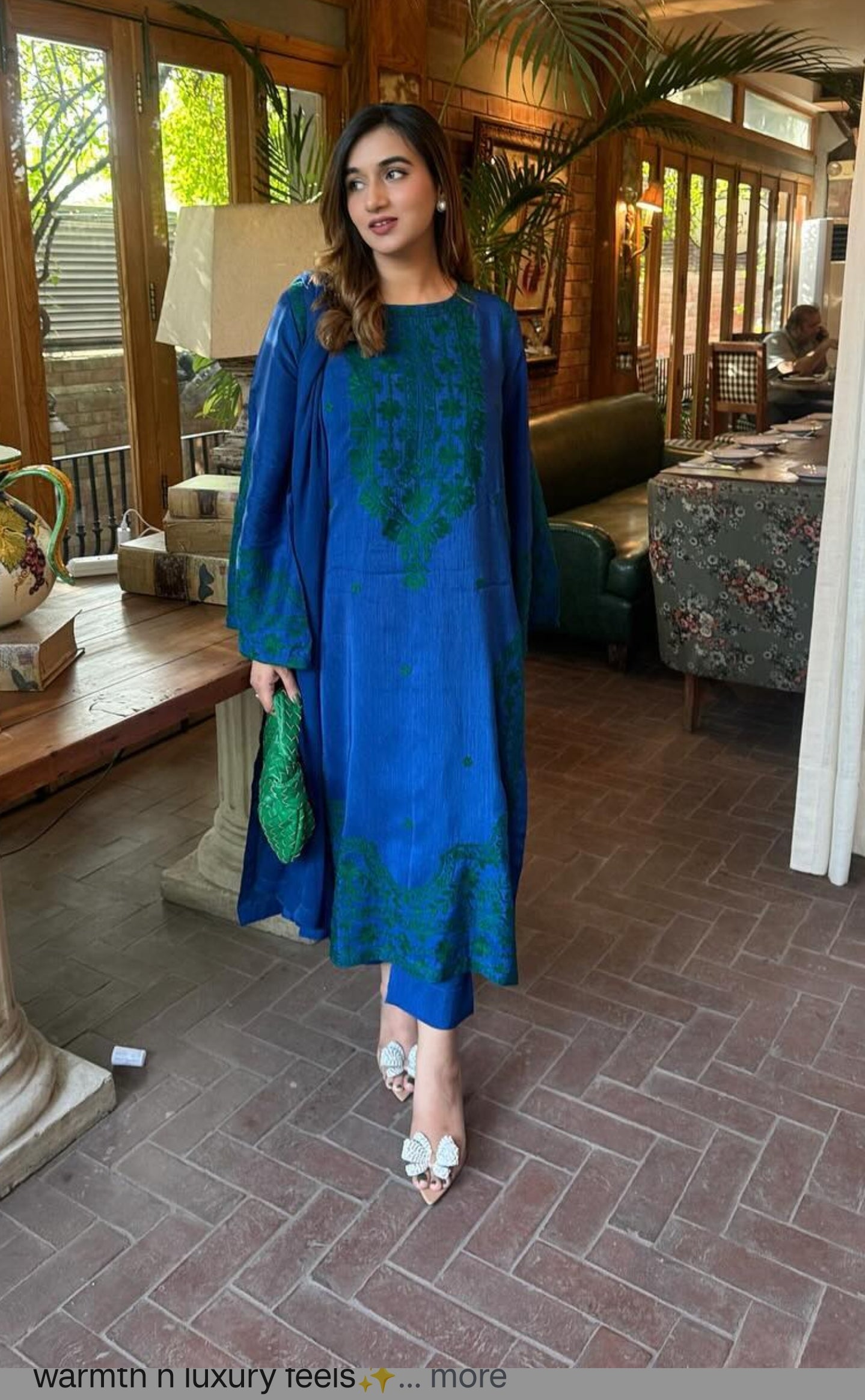 Green Embroidered Raw Silk