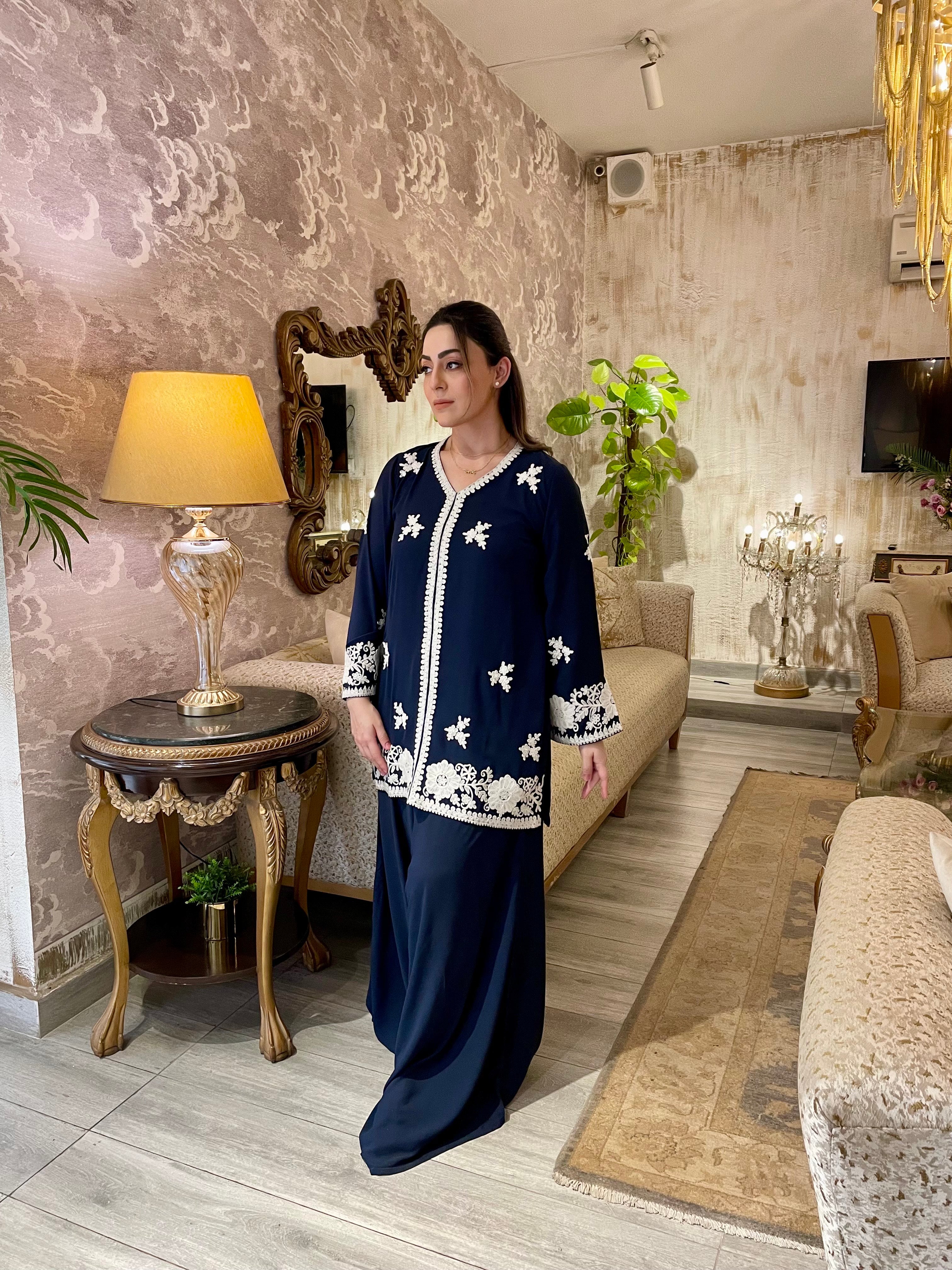 Blue Embroidered with Elephant pants