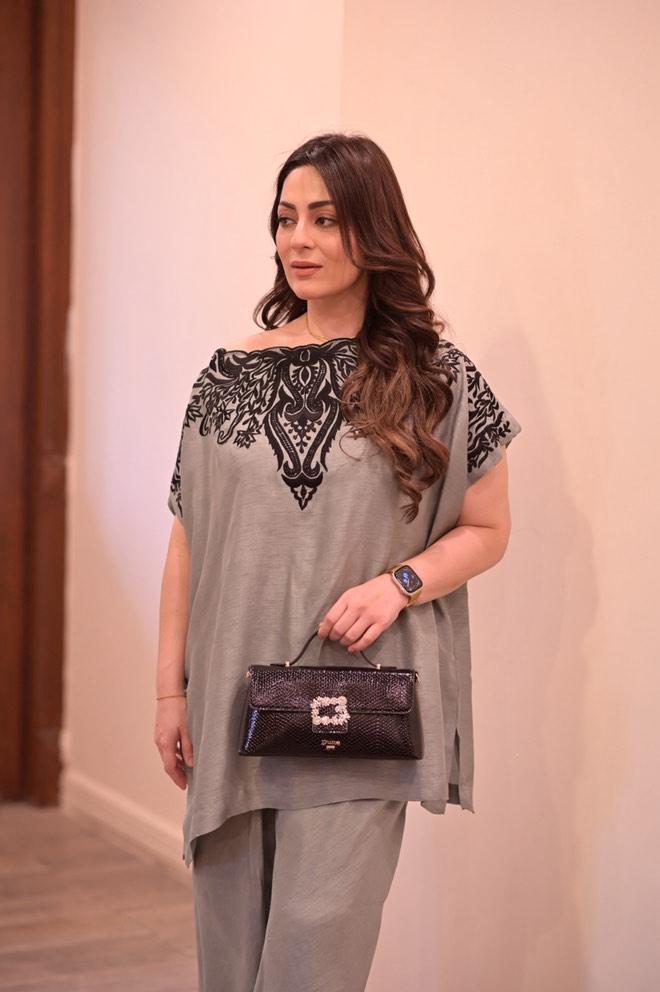 Gray Embroidered Raw Silk