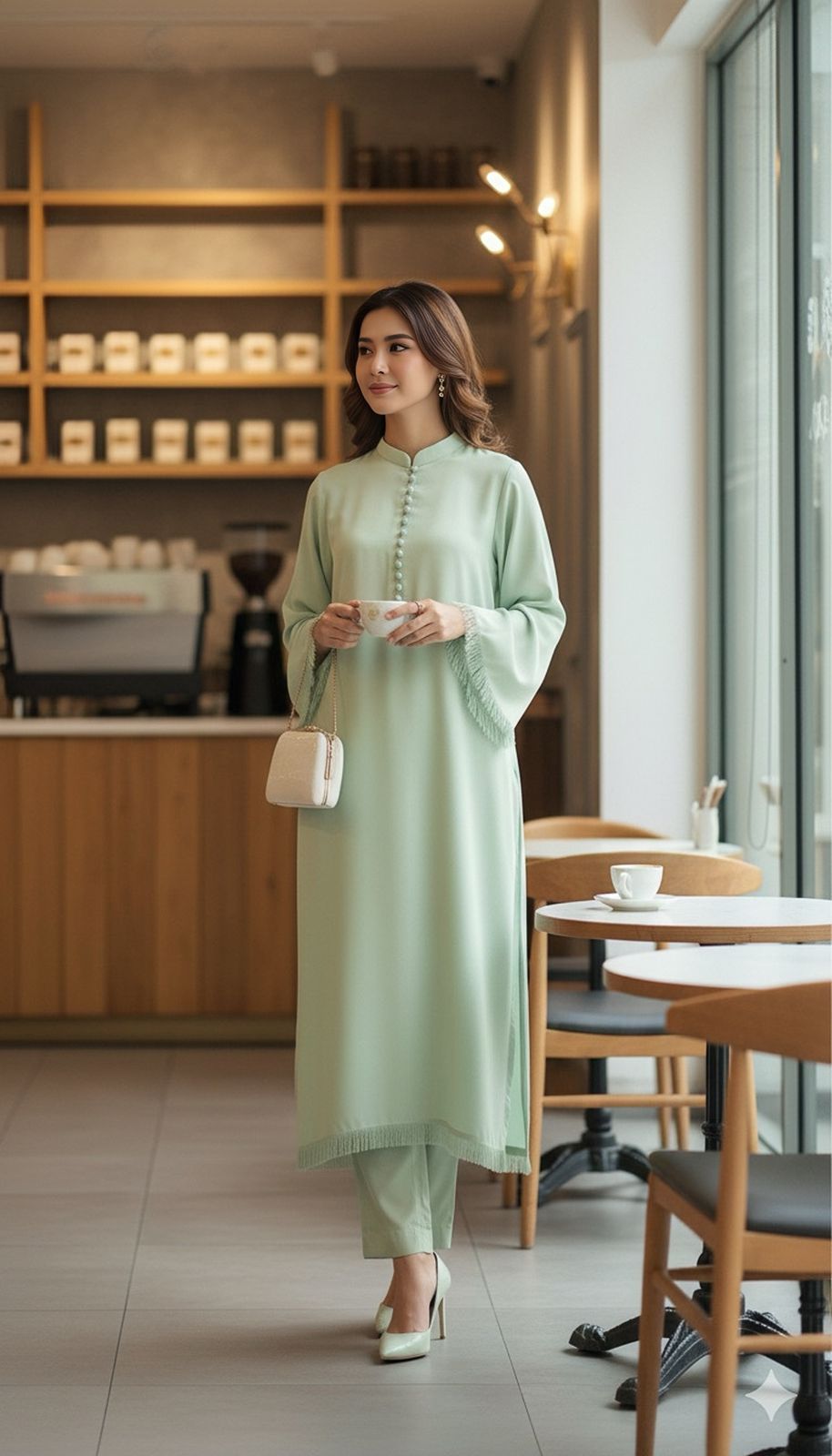 Pistachio button Set+Fringes