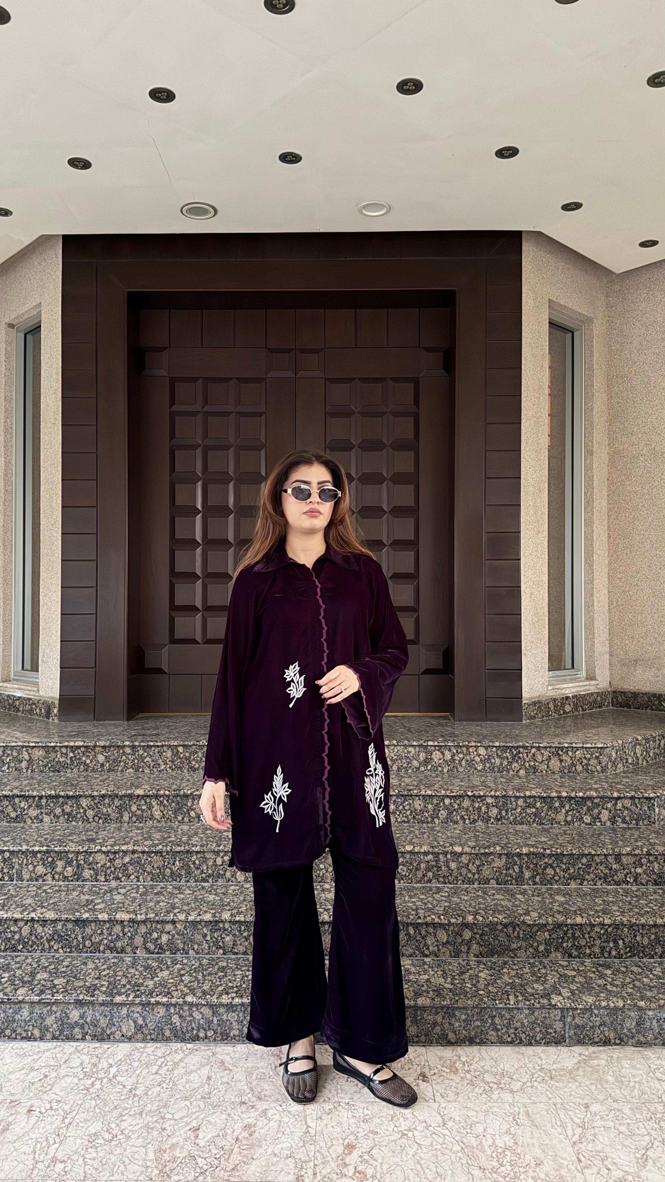 Purple scallop velvet