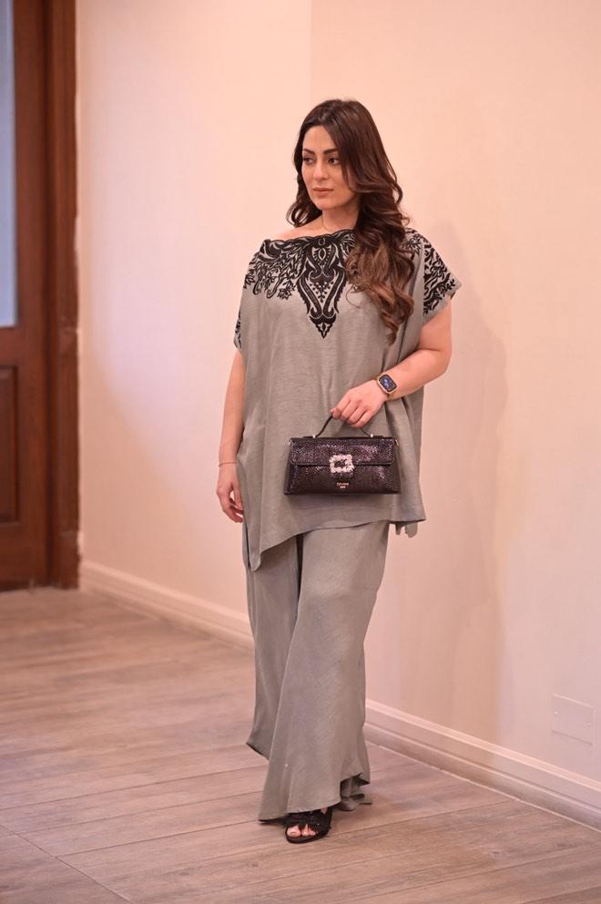 Gray Embroidered Raw Silk