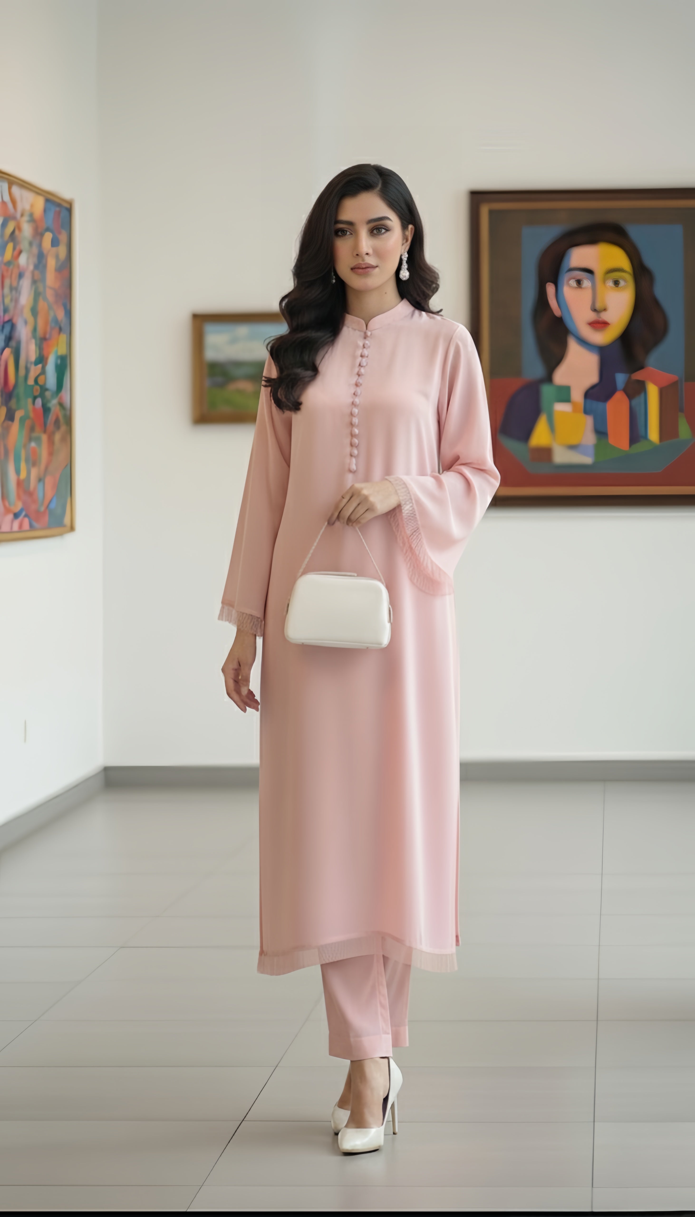 Baby pink button + Fringes