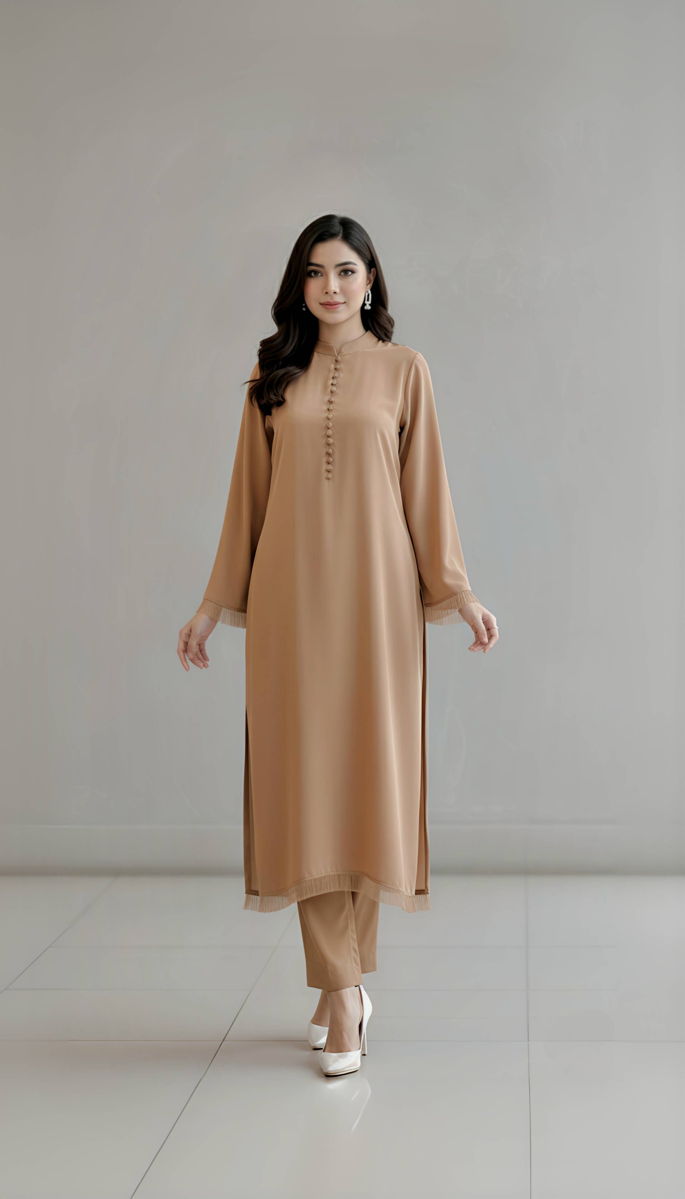 Camel brown button + Fringes