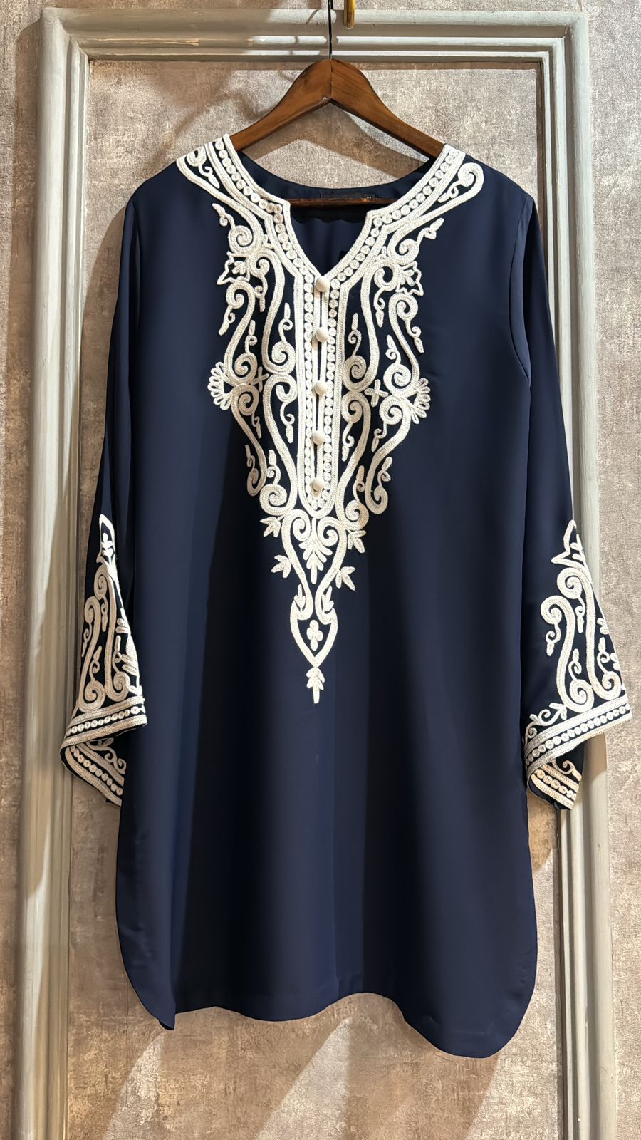 Navy with white Farshi shalwar